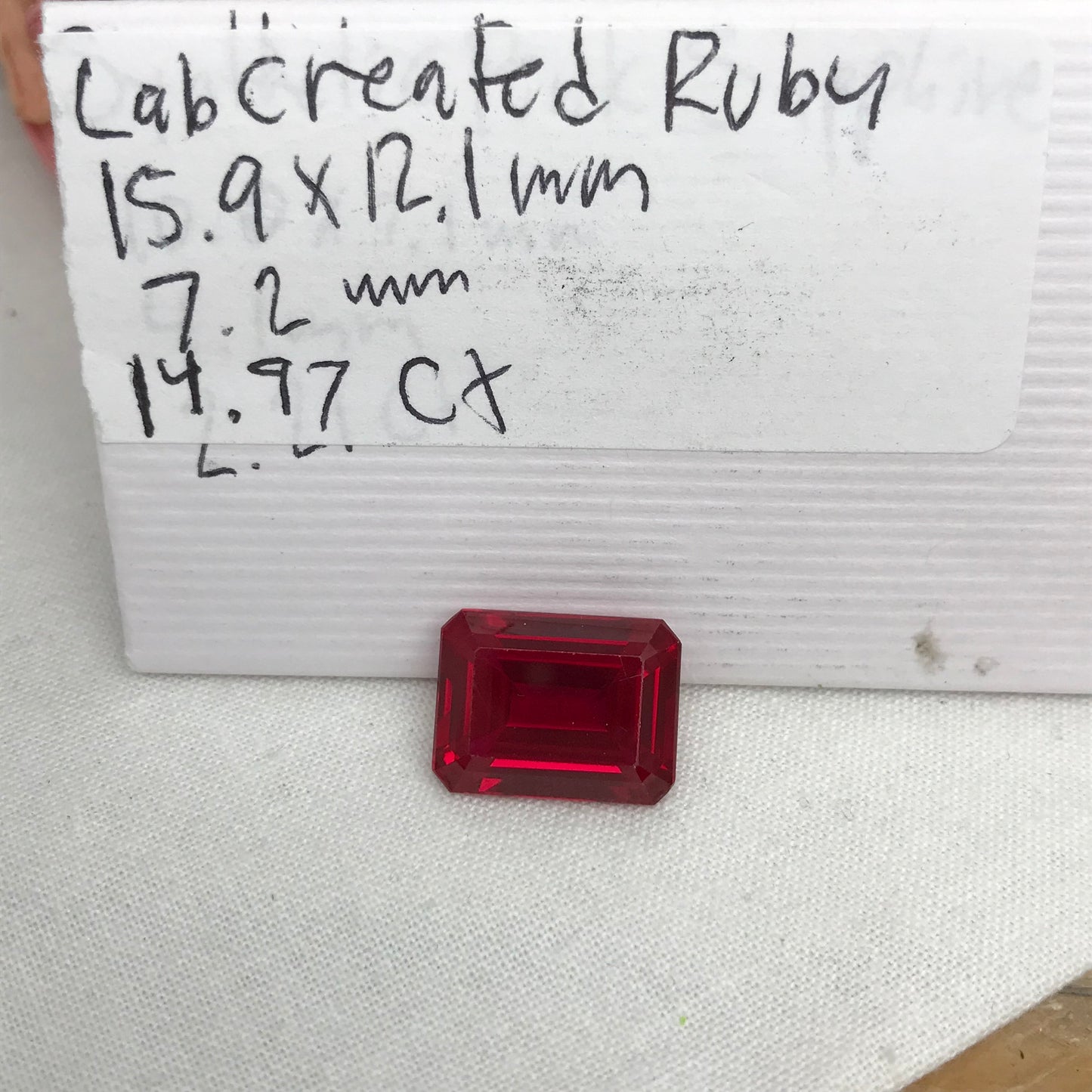16x12mm Lab Created Ruby Emerald Cut, 15 carat Recycled Large Synthetic Gem