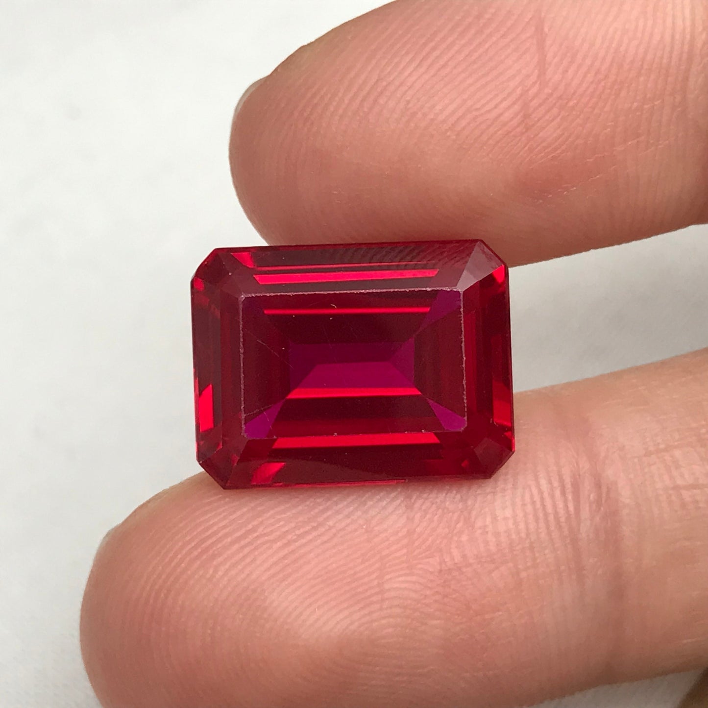 16x12mm Lab Created Ruby Emerald Cut, 15 carat Recycled Large Synthetic Gem