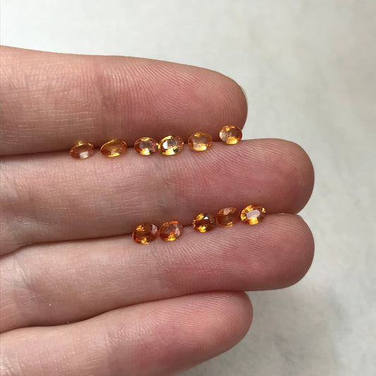 One- 4x3mm Yellow Orange Sapphire Color Treated Oval Corundum Average 0.18 Carat Faceted Loose Unmounted Shallow Cut Fancy Color Sapphire