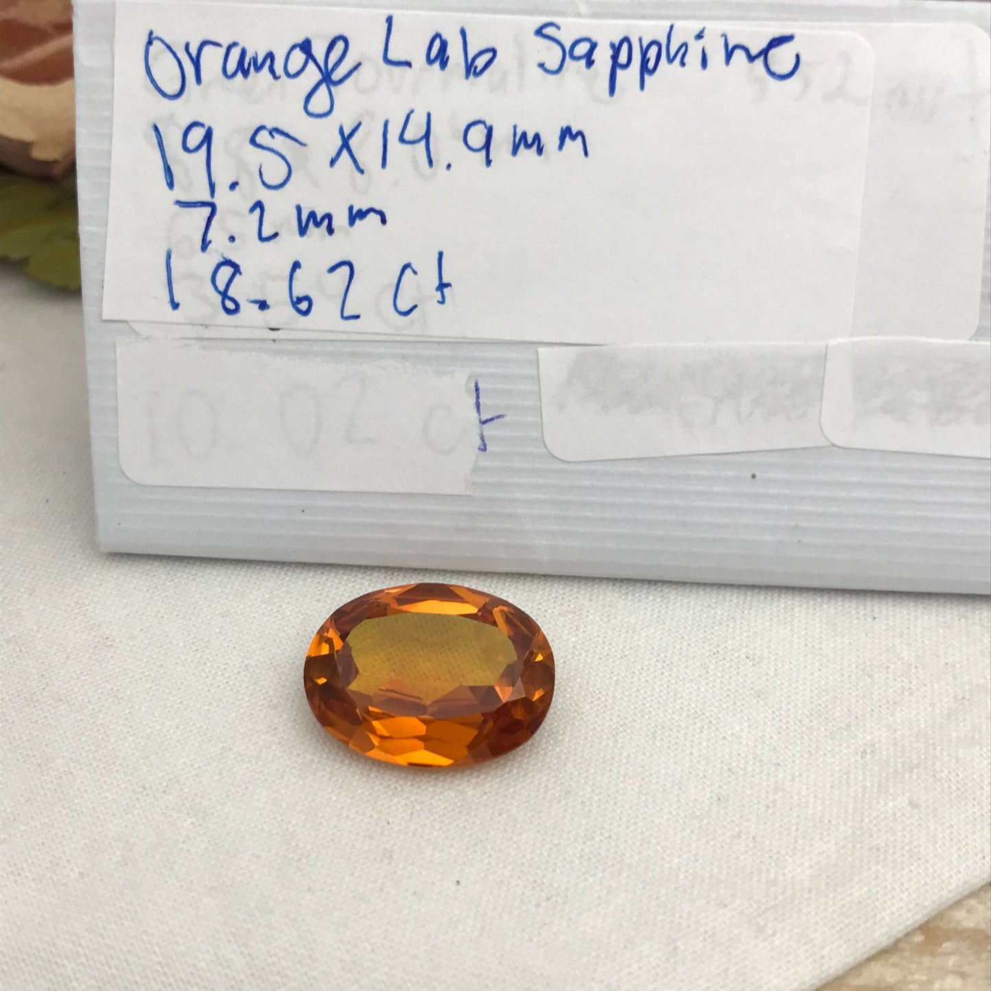 18.62 Orange Lab Sapphire 19.5x15mm Oval Cut, Faceted Loose Gemstone, Lab Created Gem