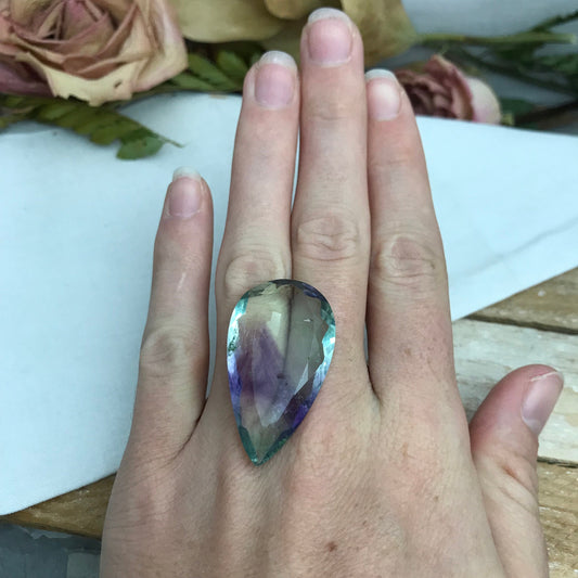 Purple & Green Fluorite 36.7x21mm Cut 51 Carat, Faceted Loose Bi-Color Fuorite