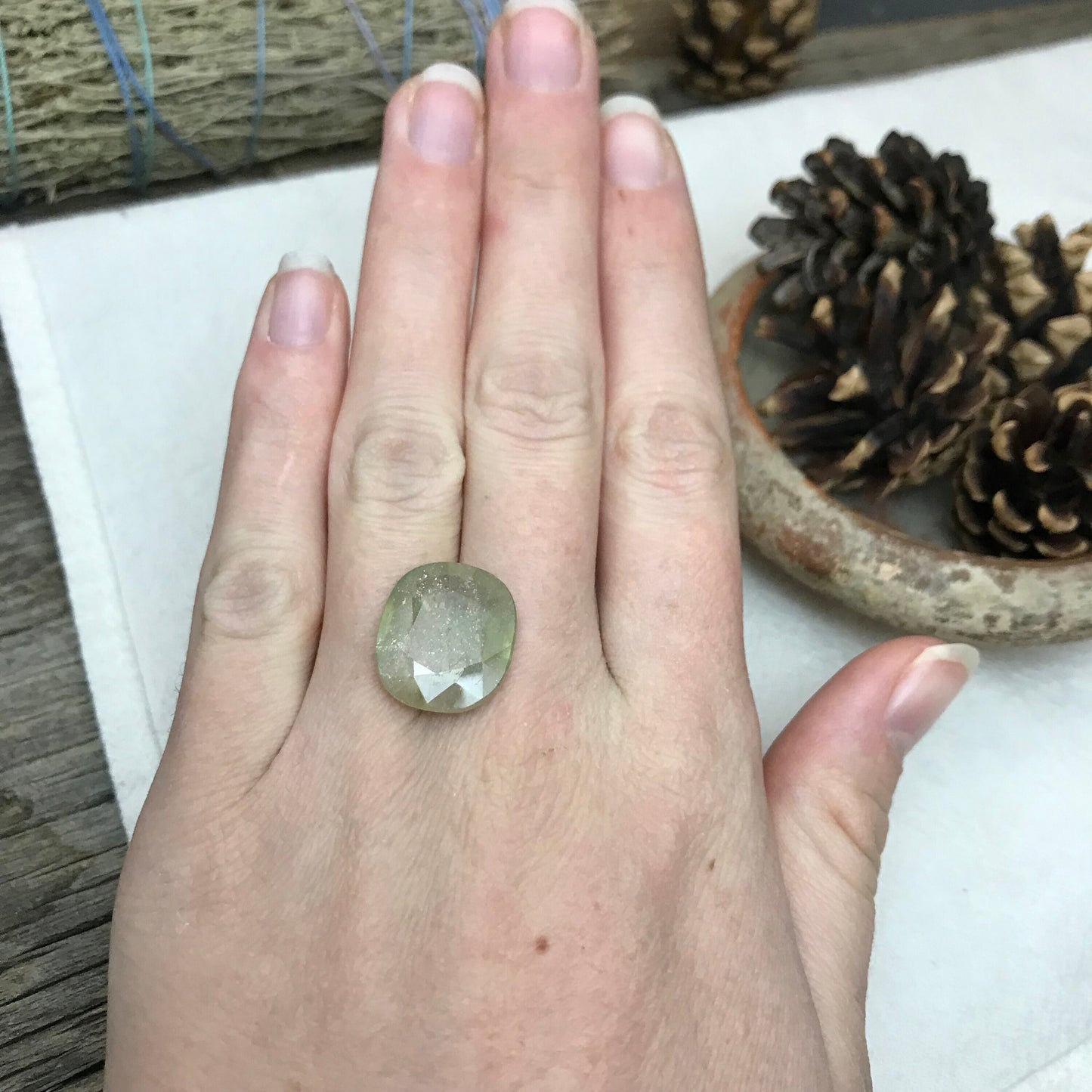 15 ct Yellowish Green Sapphire (Glass Filled) 17x15mm Cushion Cut, Loose Gem, Faceted Heated & Treated Green Sapphire