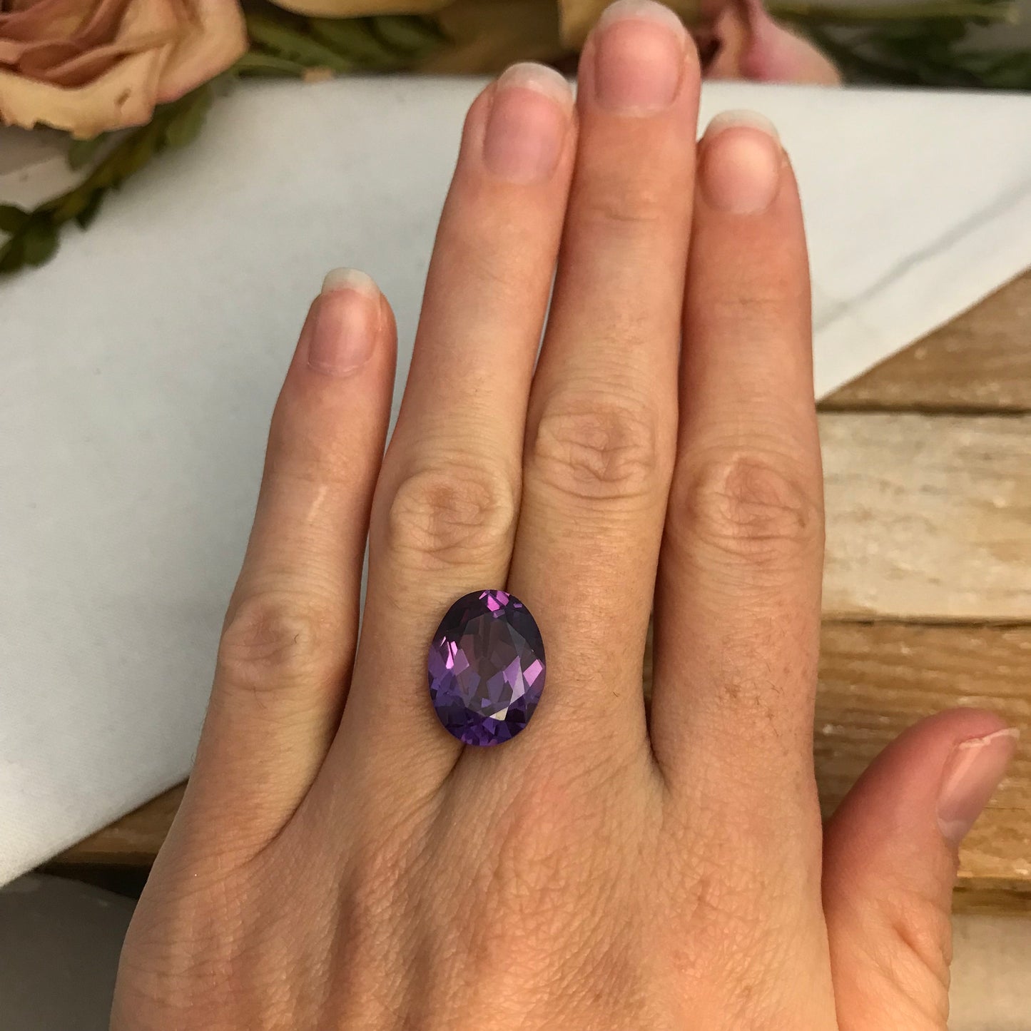 16x12mm Lab Created Purple Sapphire Oval Cut 11.40 Carat, Faceted Lab Grown Corundum- Alexandrite Replacement