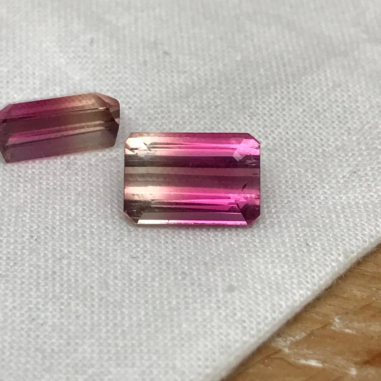 Pair of Natural Bi-Color Pink Tourmaline 6.76TCW Emerald cut Pink and Yellow Tourmaline Approx. 10.6x7.4mm