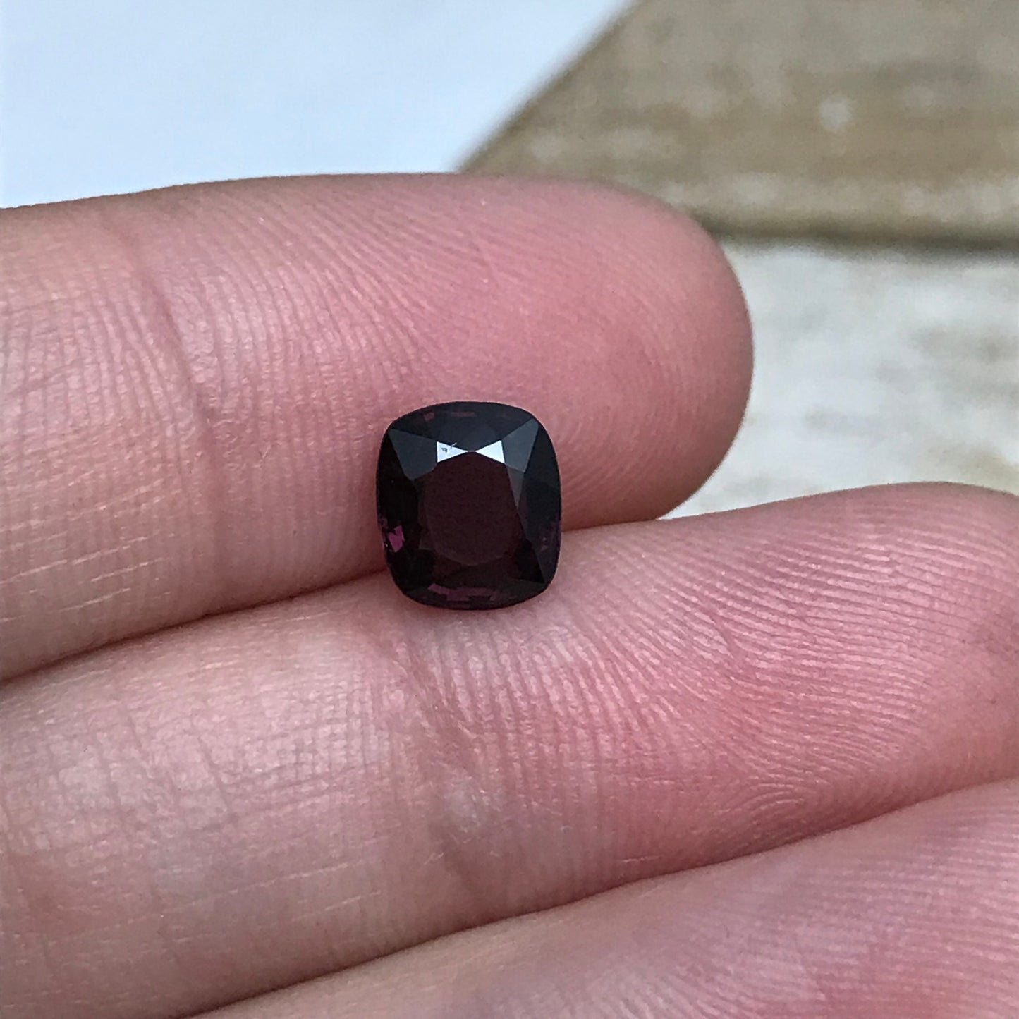 1.47 Ct Natural Purple Spinel 7.2x6.3 Cushion Cut, Faceted Loose Gemstone, Dark Reddish Purple Stone, 7x6mm