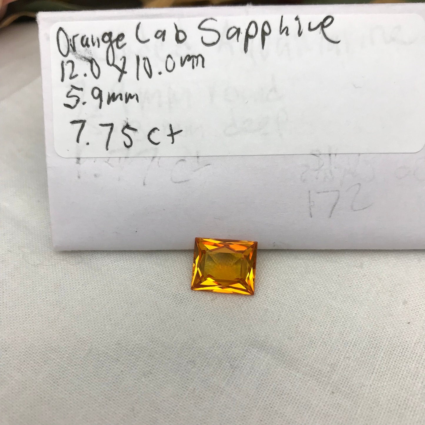 12x10mm Orange Lab Sapphire Rectangle Cut 7.75 Carat Gem Loose Gemstone, Faceted Recycled Lab Created Yellowish Orange Synthetic Corundum