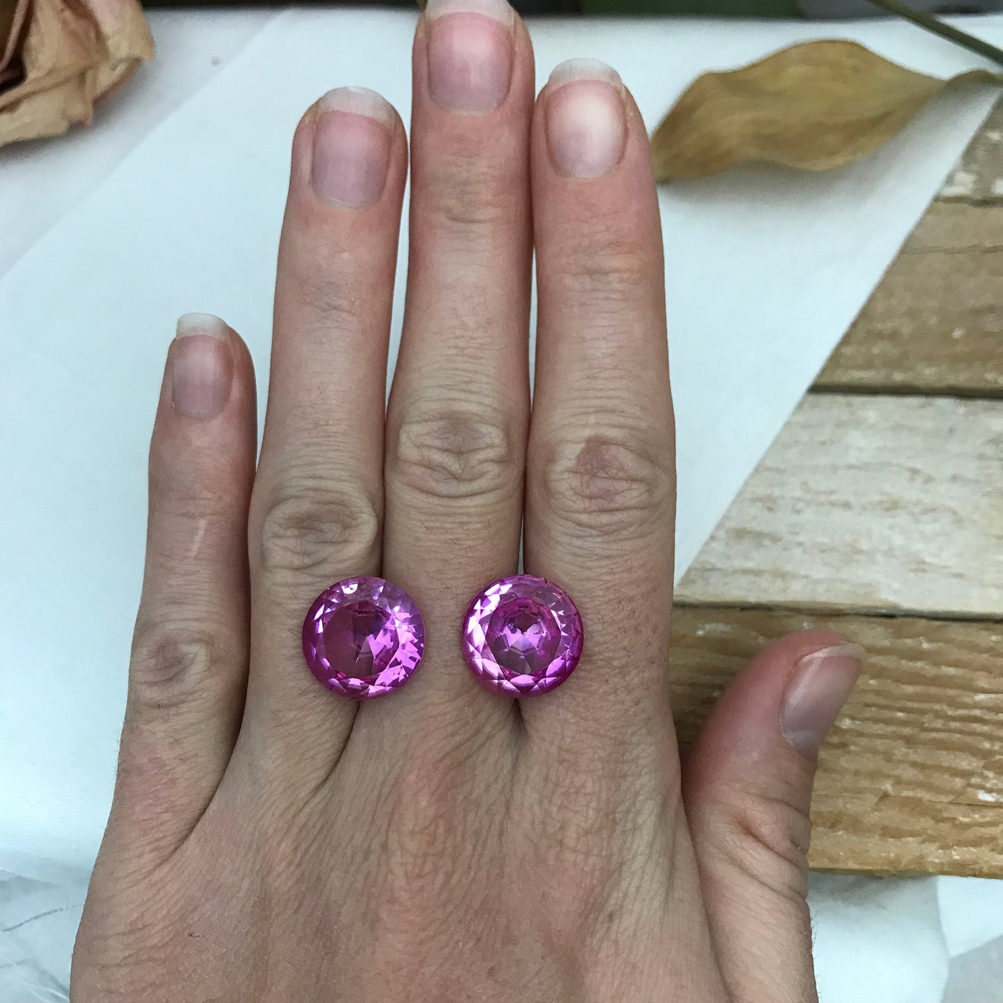 Pair of 14mm Pink Lab Created Sapphire, 20CTW Round Cut, Loose Faceted Gemstone, 10 carats each