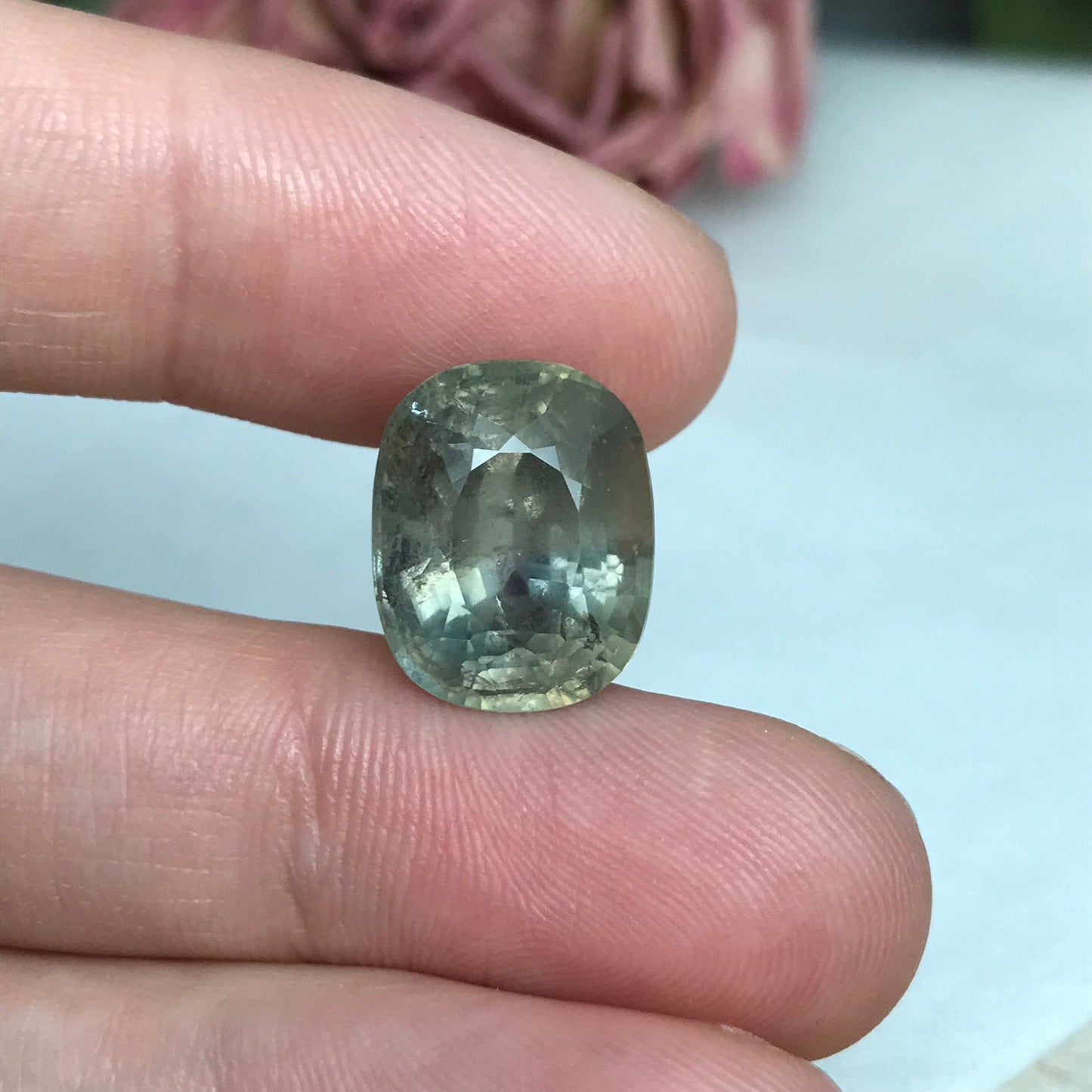 12.91 Carat Color Change Sapphire 14.39x11.56mm Cushion Cut, Green Yellow to Purple, Natural Unheated Faceted Loose Sapphire, Tanzania