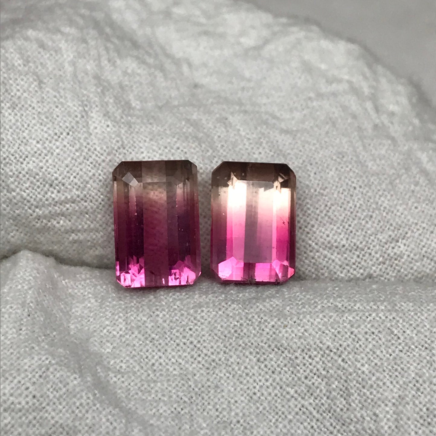 Pair of Natural Bi-Color Pink Tourmaline 6.76TCW Emerald cut Pink and Yellow Tourmaline Approx. 10.6x7.4mm