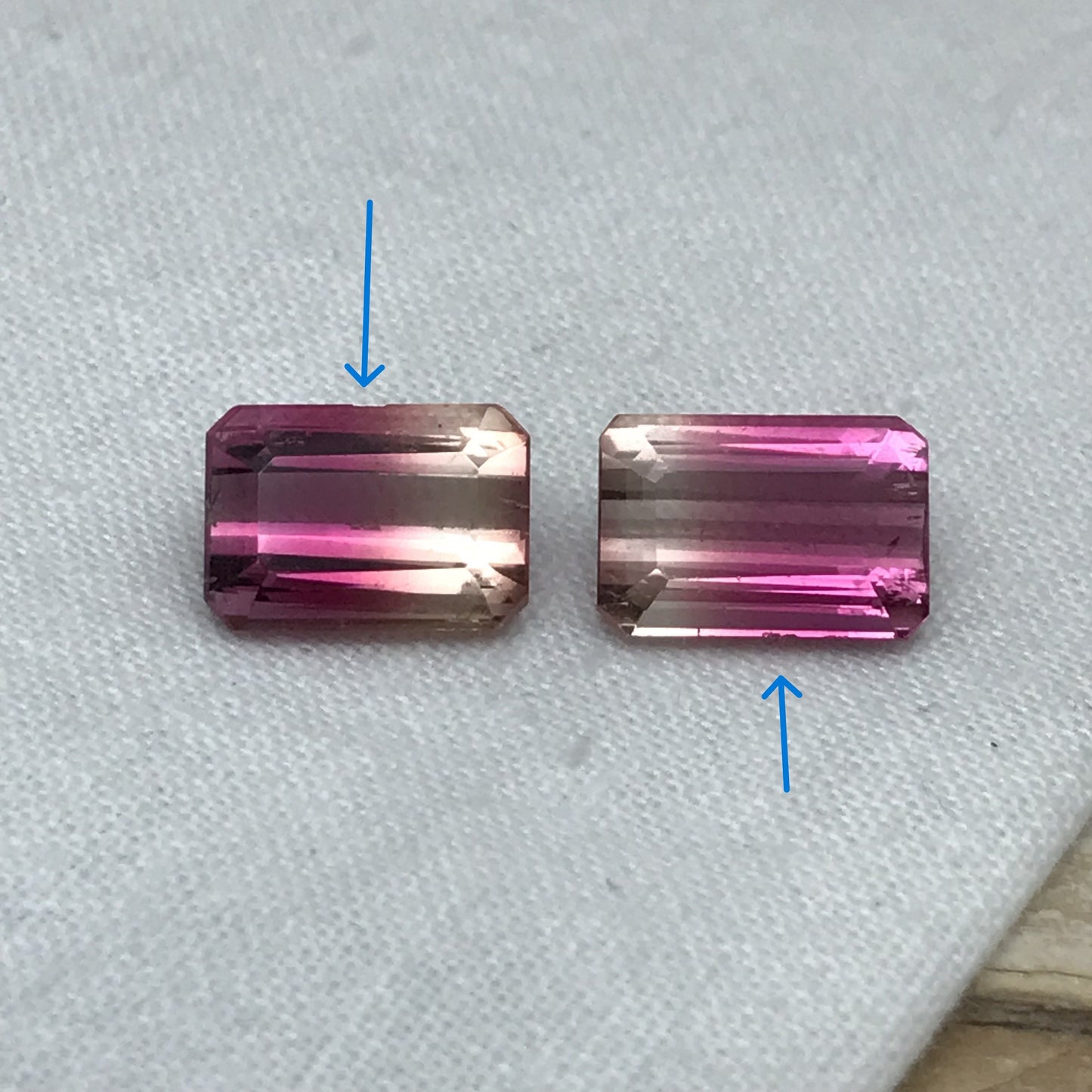 Pair of Natural Bi-Color Pink Tourmaline 6.76TCW Emerald cut Pink and Yellow Tourmaline Approx. 10.6x7.4mm