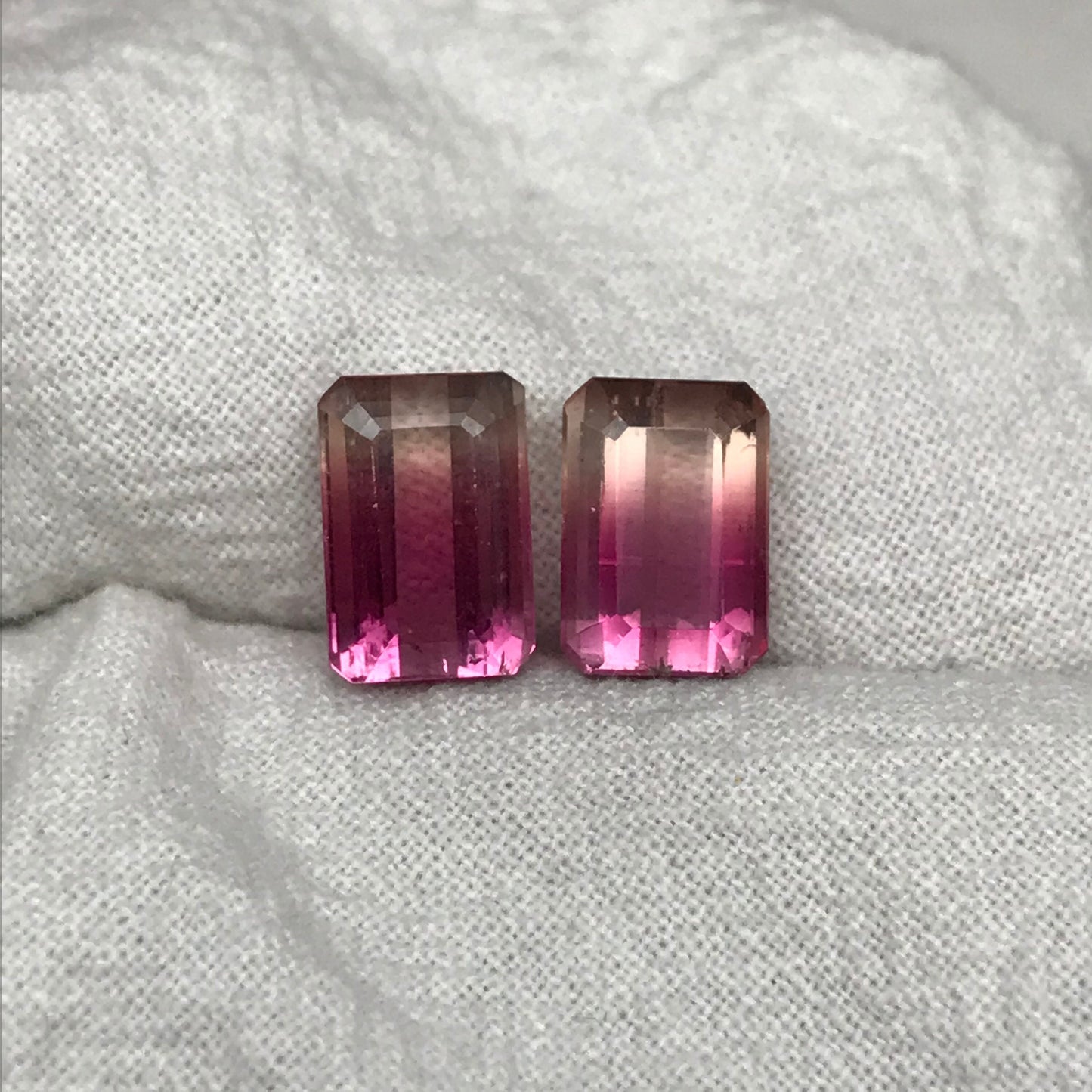 Pair of Natural Bi-Color Pink Tourmaline 6.76TCW Emerald cut Pink and Yellow Tourmaline Approx. 10.6x7.4mm