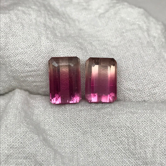 Pair of Natural Bi-Color Pink Tourmaline 6.76TCW Emerald cut Pink and Yellow Tourmaline Approx. 10.6x7.4mm