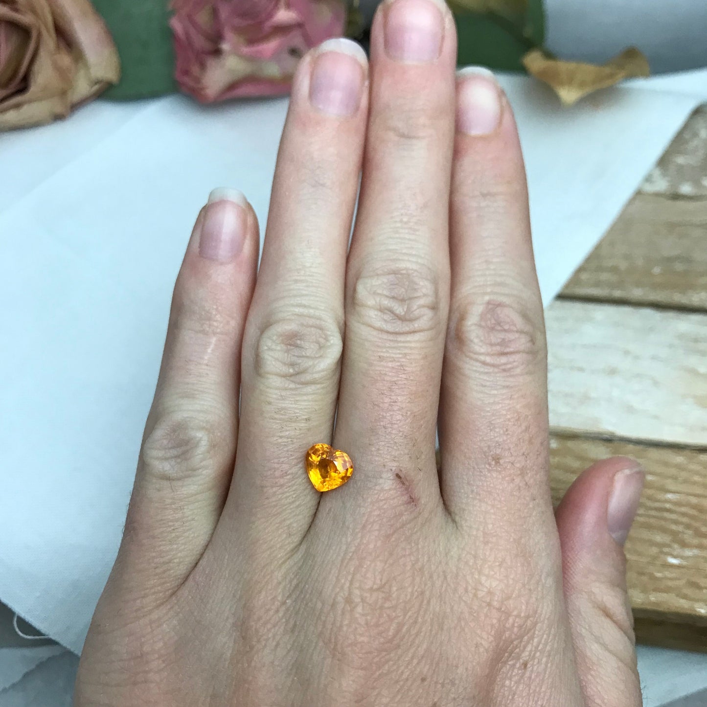 1.65 Ct Orange Sapphire 7.5x6.8mm Color Treated Heart Cut Vivid Fancy Color Sapphire