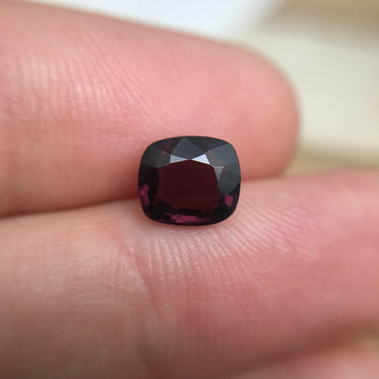 1.47 Ct Natural Purple Spinel 7.2x6.3 Cushion Cut, Faceted Loose Gemstone, Dark Reddish Purple Stone, 7x6mm