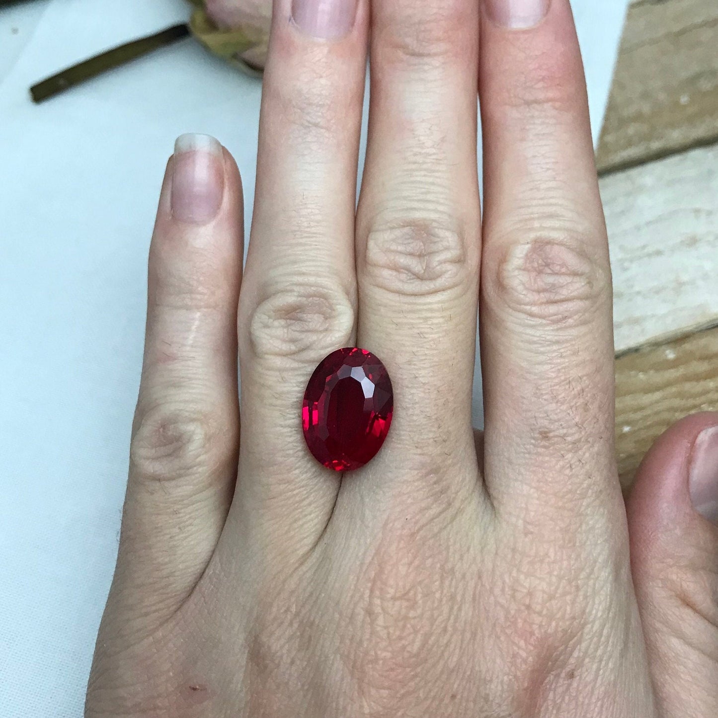 16x12mm Lab Ruby 11.38 Ct Oval Cut Loose Synthetic Ruby, Faceted July Birthstone