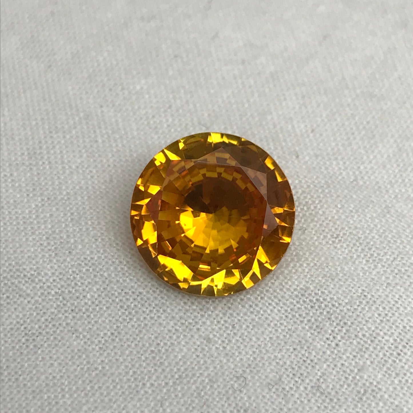 14mm Round Orange Yellow Synthetic Sapphire, 10 carat, Faceted Loose Gemstone
