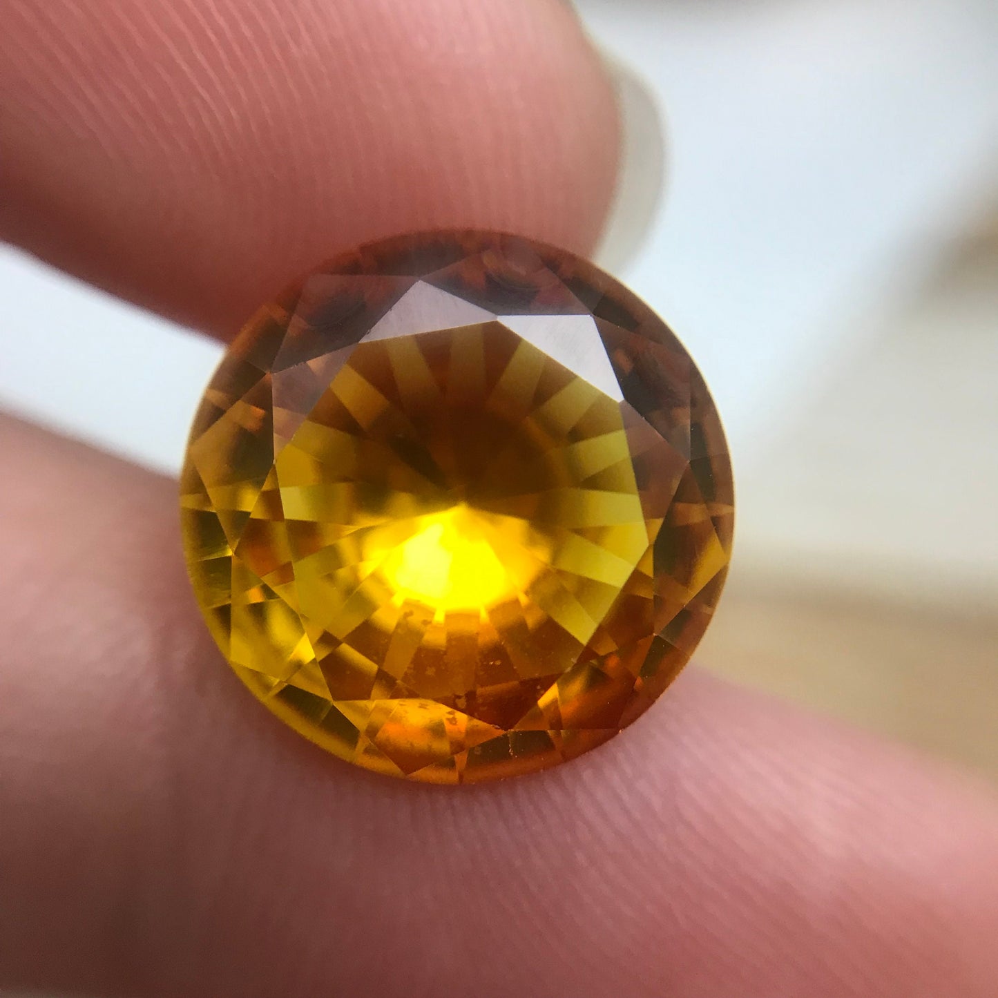 14mm Round Orange Yellow Synthetic Sapphire, 10 carat, Faceted Loose Gemstone