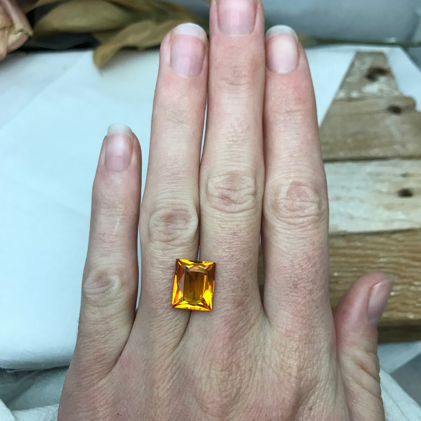 12x10mm Orange Lab Sapphire Rectangle Cut 7.75 Carat Gem Loose Gemstone, Faceted Recycled Lab Created Yellowish Orange Synthetic Corundum