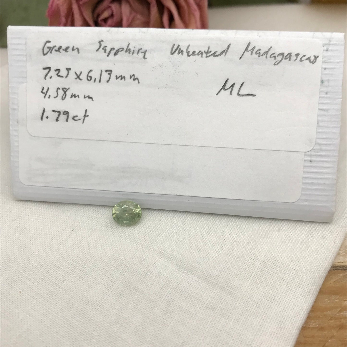 1.79 Carat Green Sapphire 7.25x6.13mm Oval Cut, Unheated Faceted Loose Natural Sapphire, Madagascar