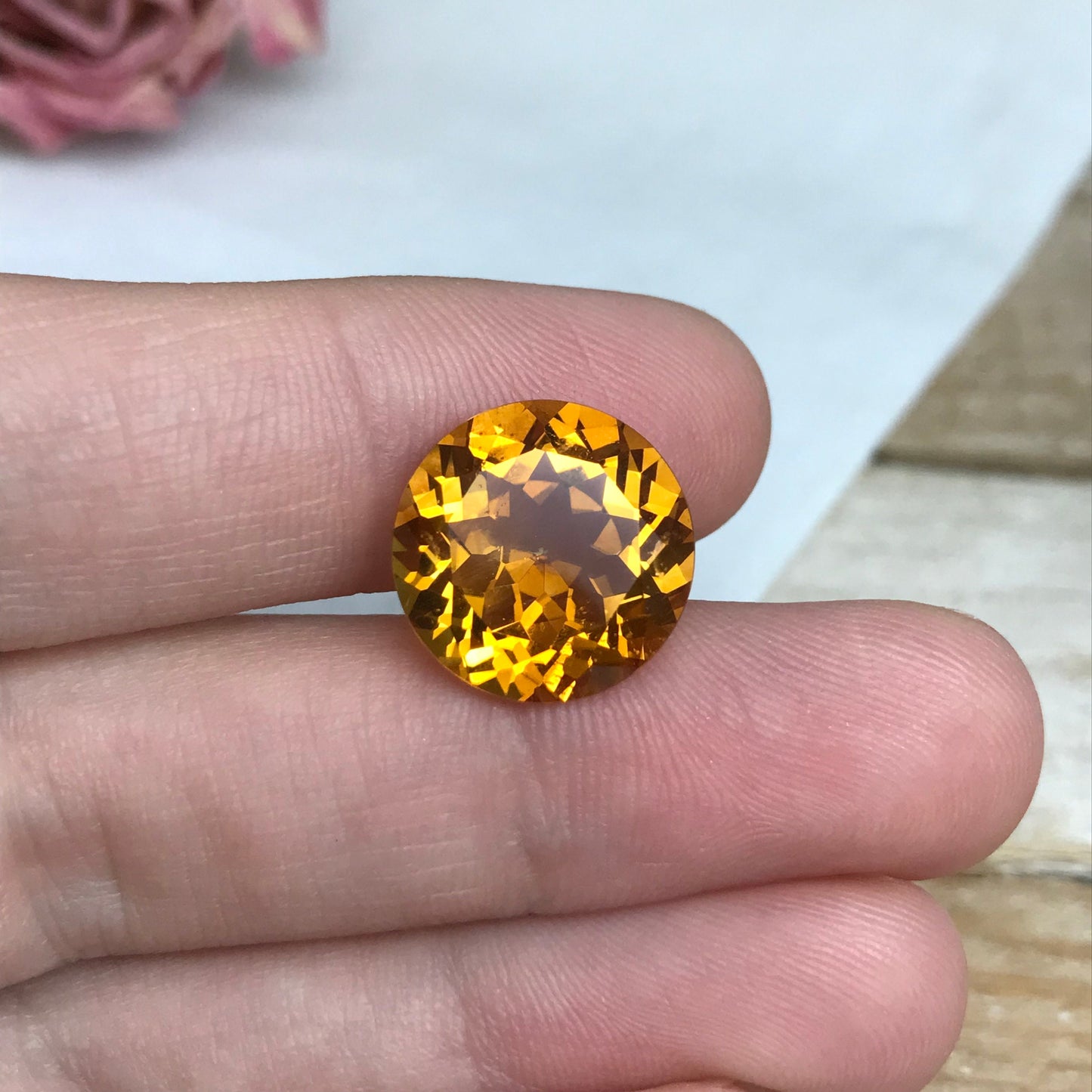 14mm Golden Citrine 8.35 Carat Round Cut, Faceted Loose Gemstone