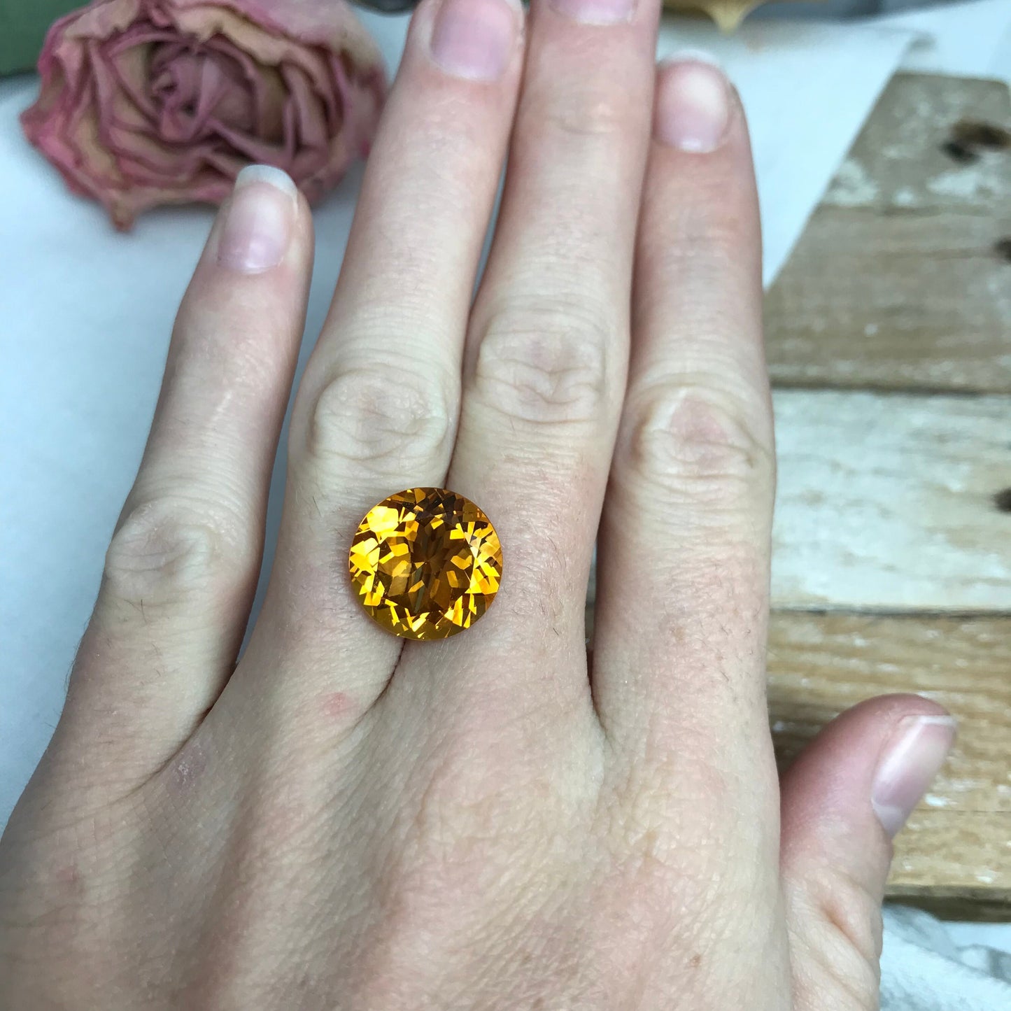 14mm Golden Citrine 8.35 Carat Round Cut, Faceted Loose Gemstone