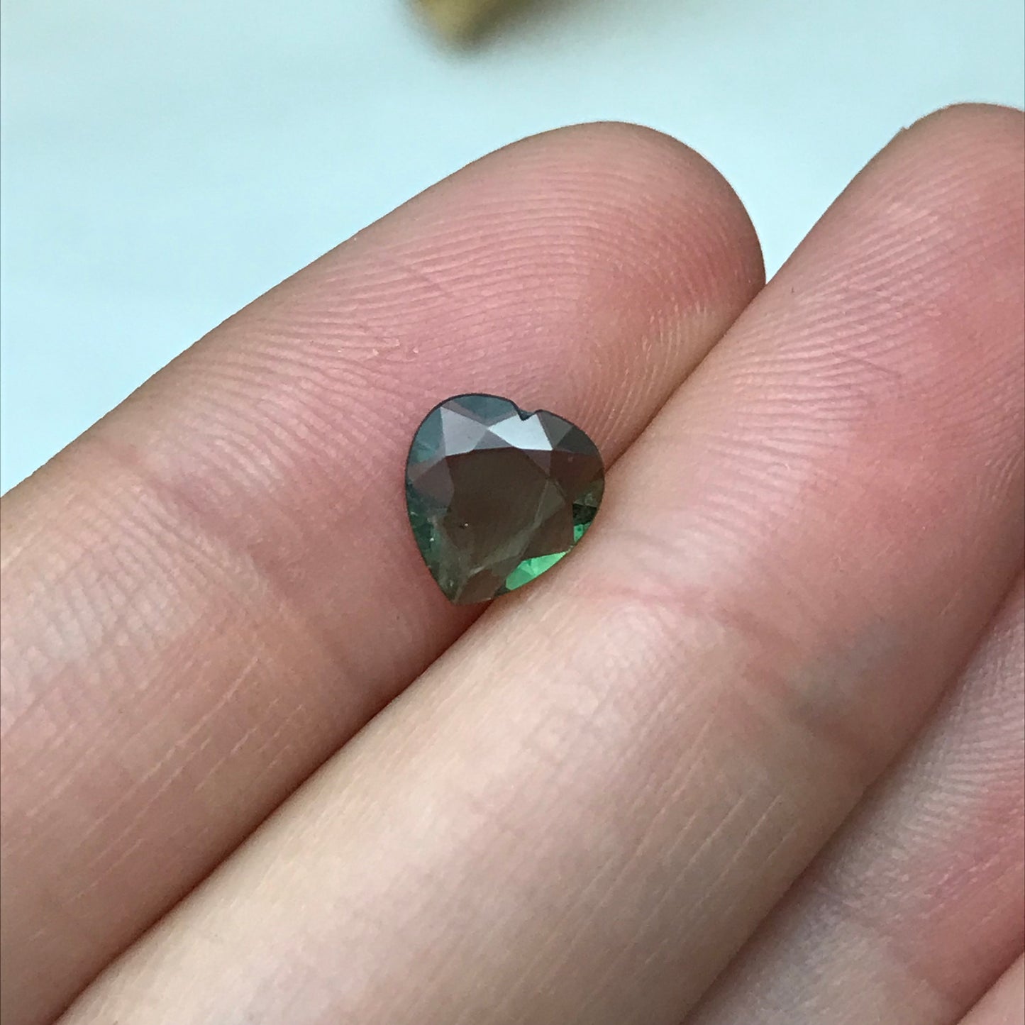 1 Ct Natural Green Sapphire 7.7x7mm, Heart Tab Cut Gem, Faceted Loose Gemstone, Heated Sapphire