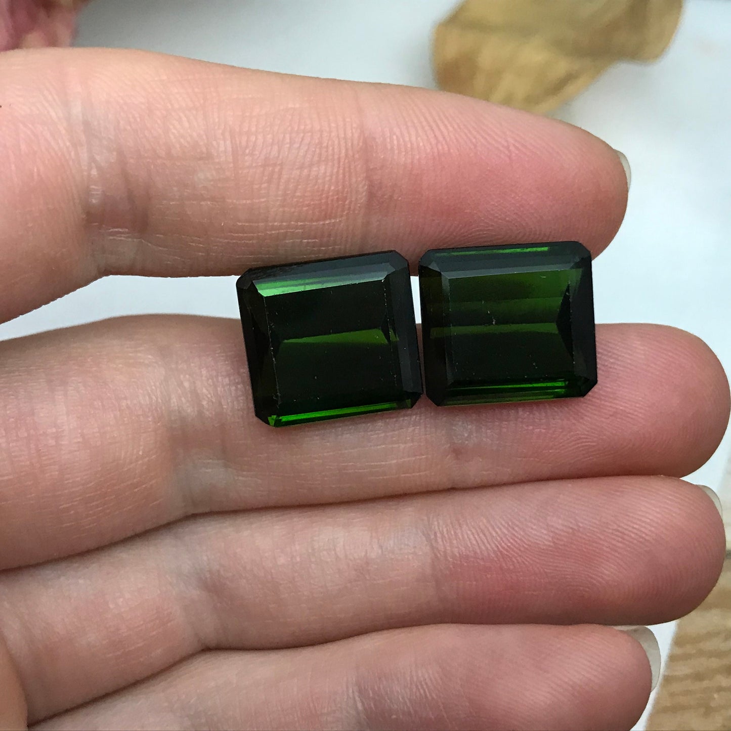 Matching 14x13mm Natural Green Tourmaline Octagon Cut,  24 CTW Loose Recycled Tourmaline, Pair of Large Tourmaline