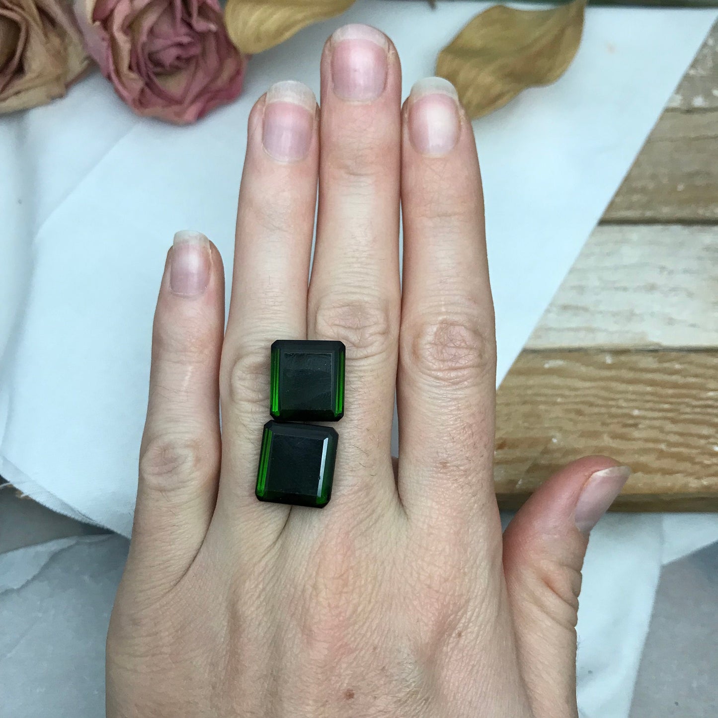 Matching 14x13mm Natural Green Tourmaline Octagon Cut,  24 CTW Loose Recycled Tourmaline, Pair of Large Tourmaline