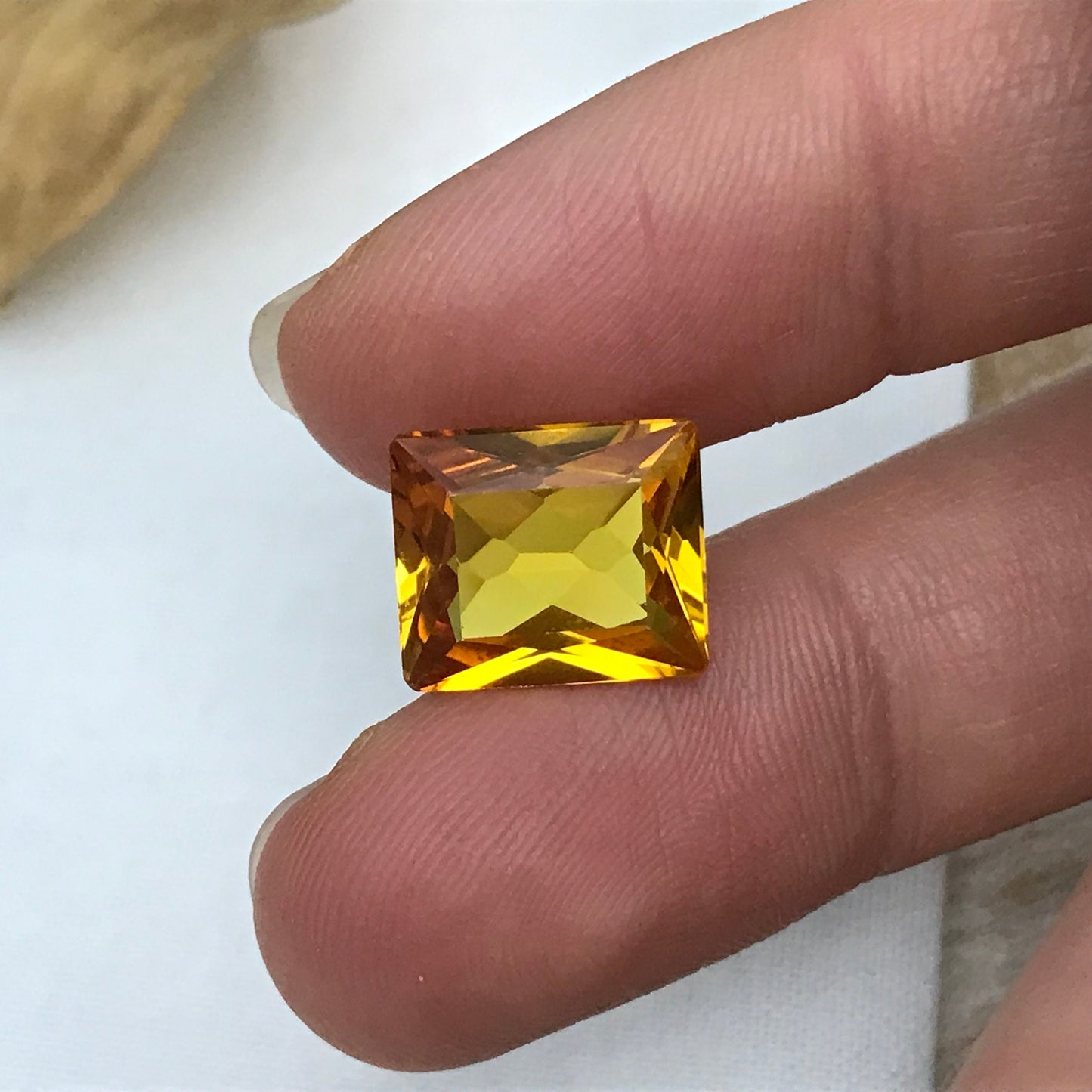 12x10mm Orange Lab Sapphire Rectangle Cut 7.17 Carat Gem Loose Gemstone, Faceted Recycled Lab Created Yellowish Orange Synthetic Corundum