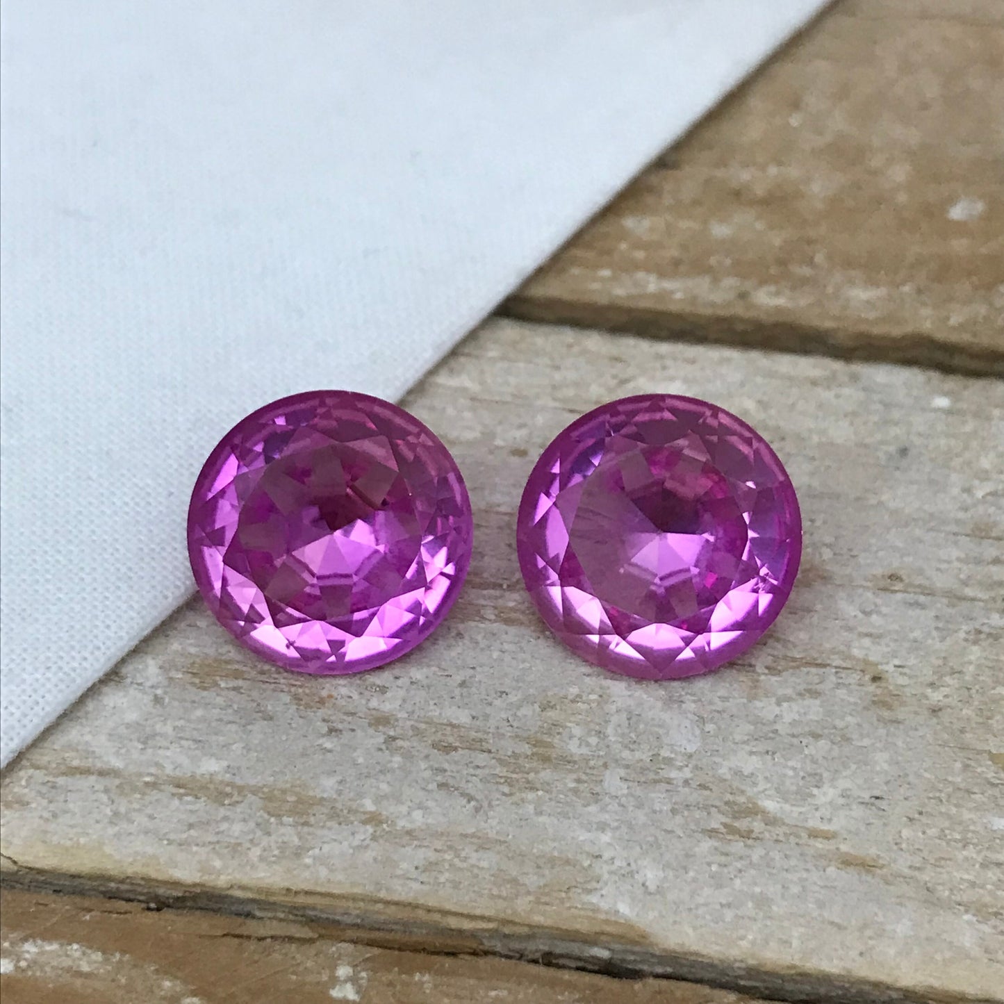 Pair of 14mm Pink Lab Created Sapphire, 20CTW Round Cut, Loose Faceted Gemstone, 10 carats each