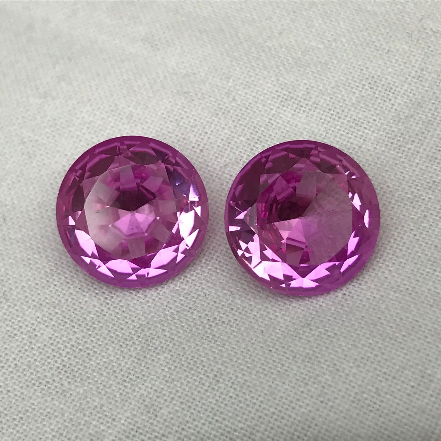 Pair of 14mm Pink Lab Created Sapphire, 20CTW Round Cut, Loose Faceted Gemstone, 10 carats each