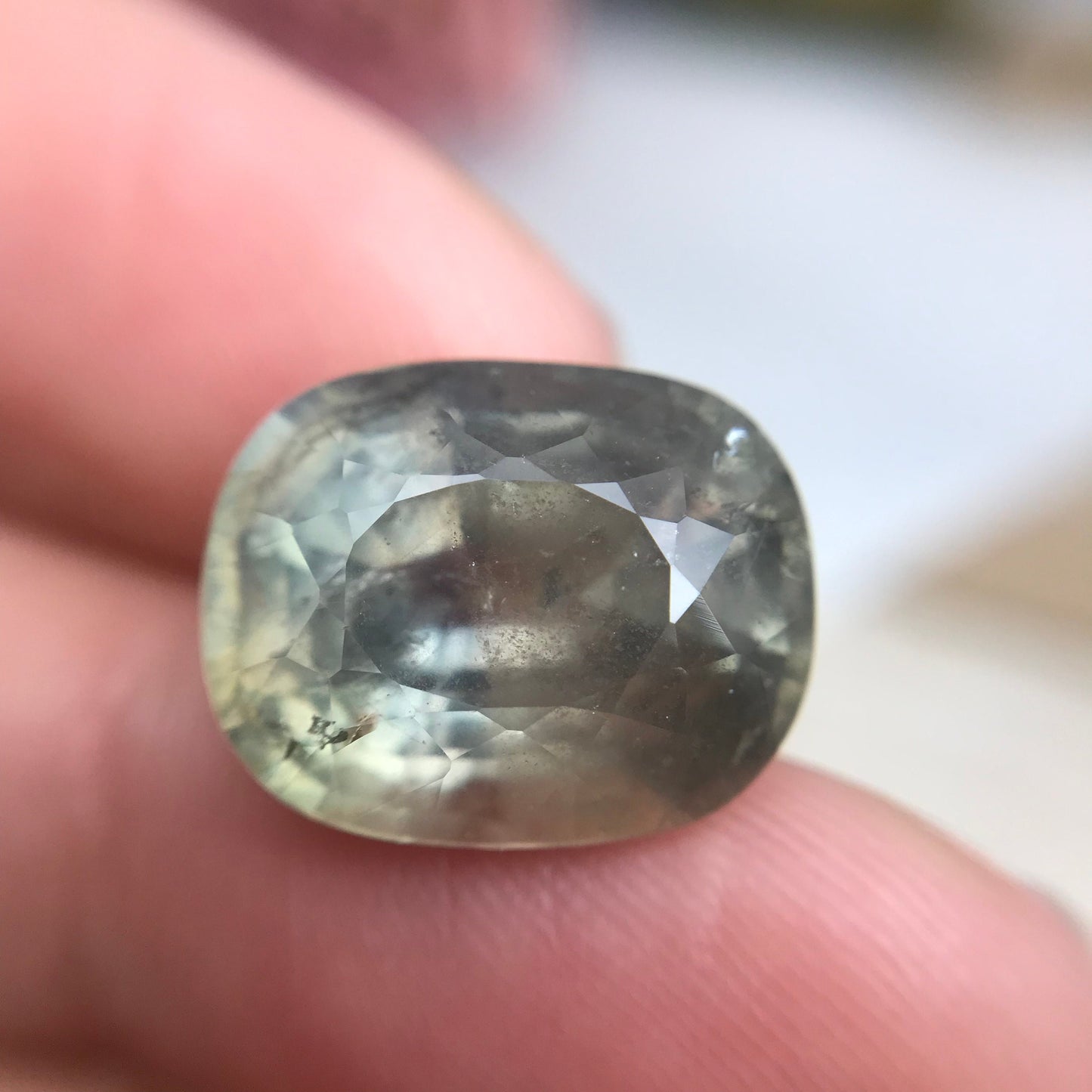 12.91 Carat Color Change Sapphire 14.39x11.56mm Cushion Cut, Green Yellow to Purple, Natural Unheated Faceted Loose Sapphire, Tanzania