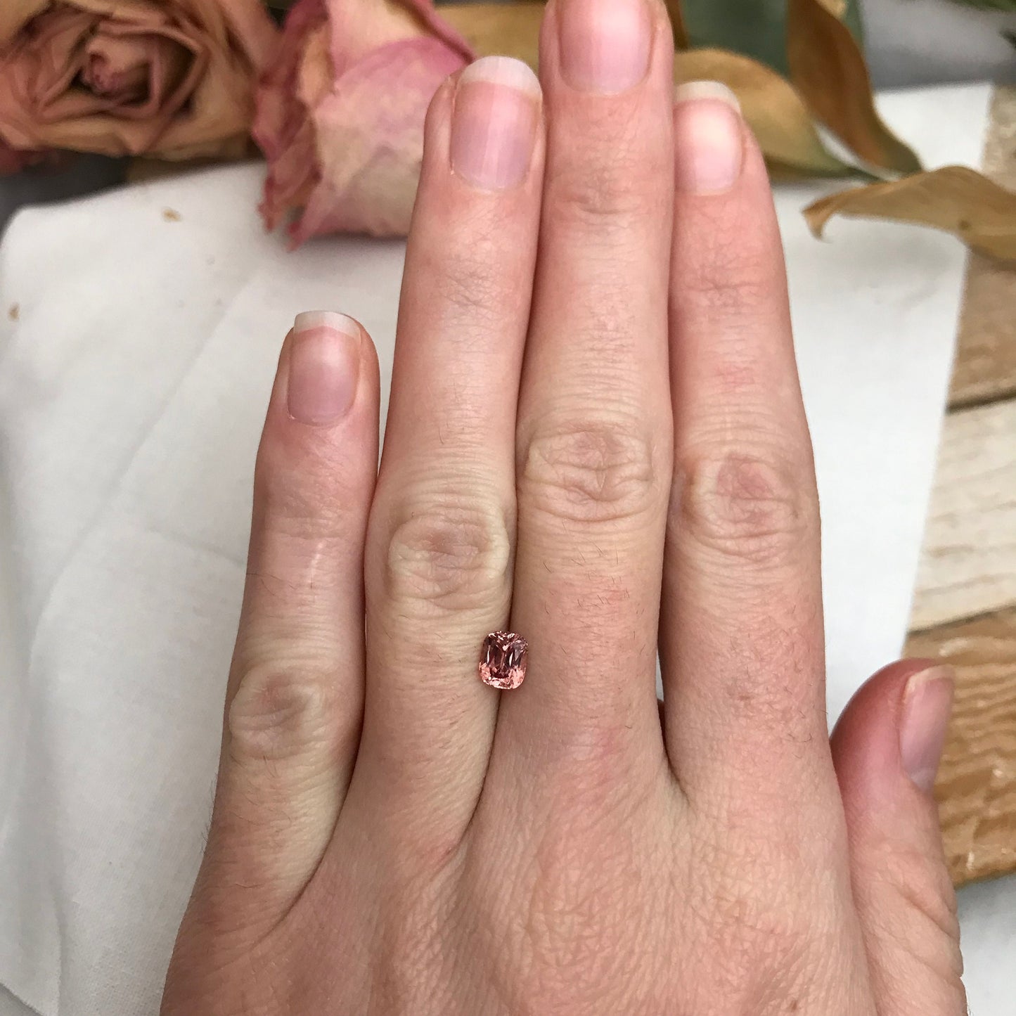 0.89 Ct Natural Peach Cushion Cut, Faceted Loose Gemstone, Orangey Pink Stone