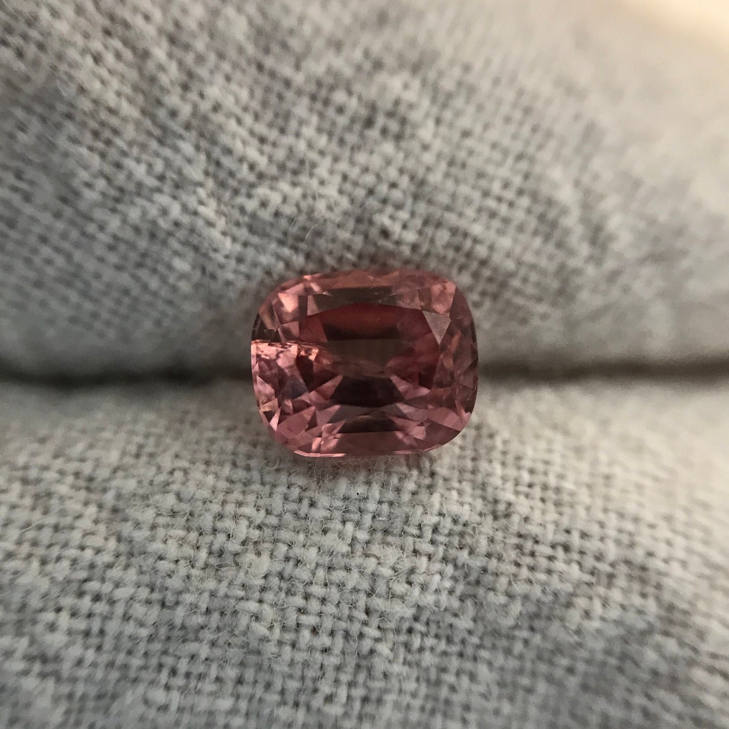 0.89 Ct Natural Peach Cushion Cut, Faceted Loose Gemstone, Orangey Pink Stone