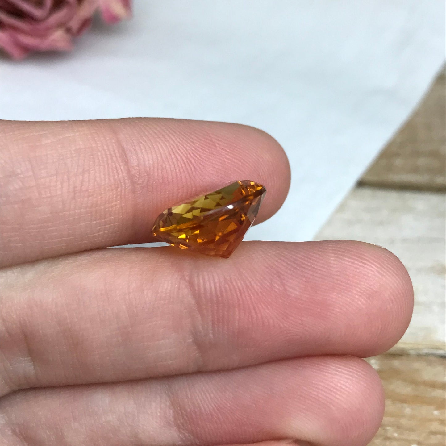 14mm Golden Citrine 8.35 Carat Round Cut, Faceted Loose Gemstone