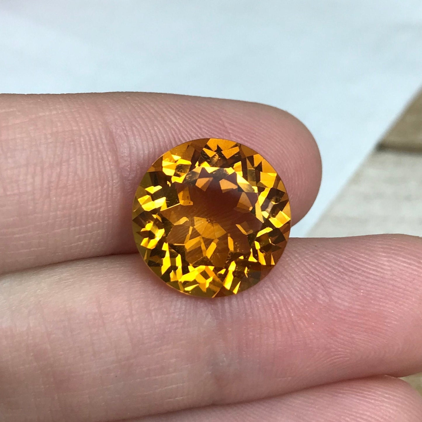 14mm Golden Citrine 8.35 Carat Round Cut, Faceted Loose Gemstone