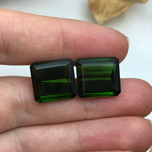 Matching 14x13mm Natural Green Tourmaline Octagon Cut,  24 CTW Loose Recycled Tourmaline, Pair of Large Tourmaline