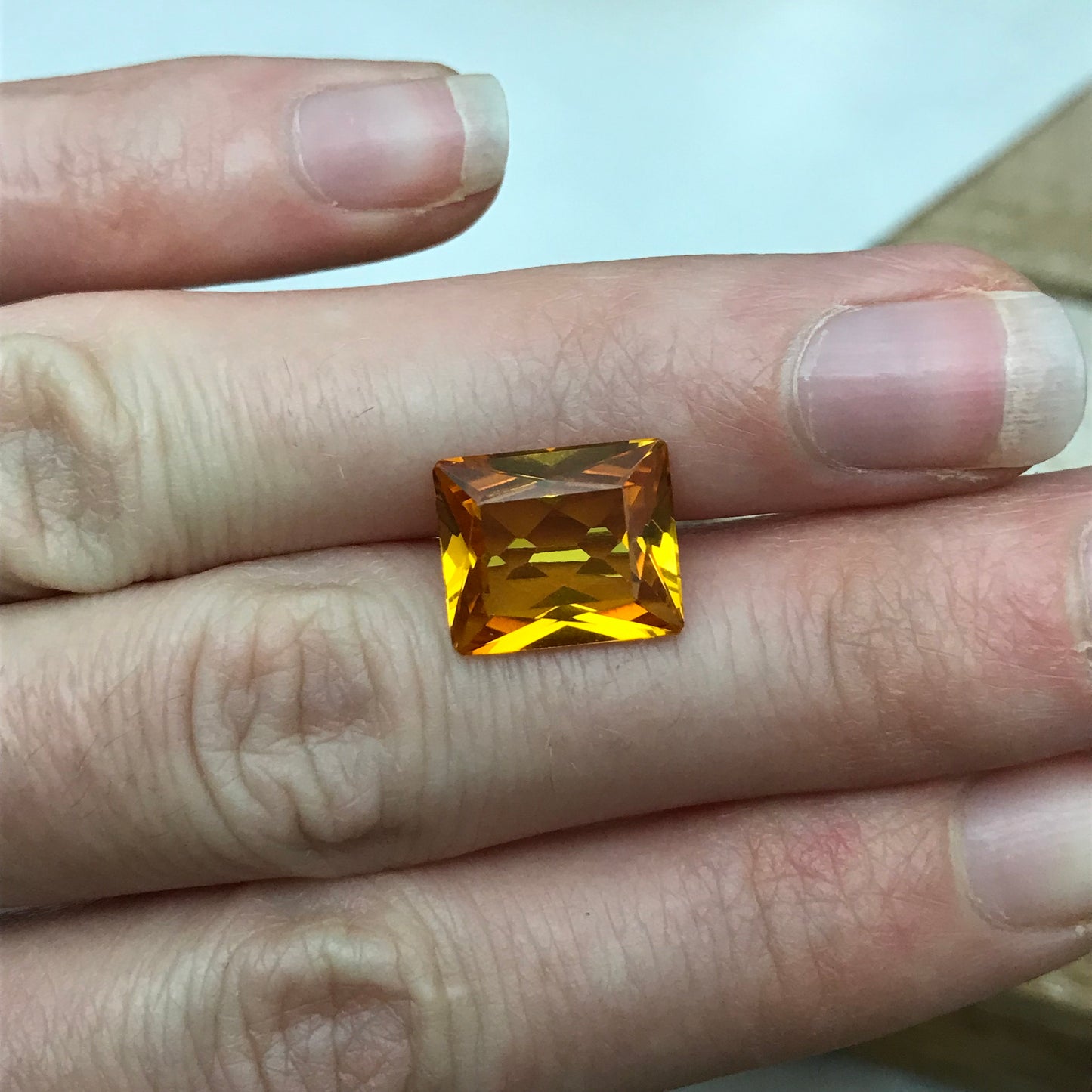 12x10mm Orange Lab Sapphire Rectangle Cut 7.17 Carat Gem Loose Gemstone, Faceted Recycled Lab Created Yellowish Orange Synthetic Corundum