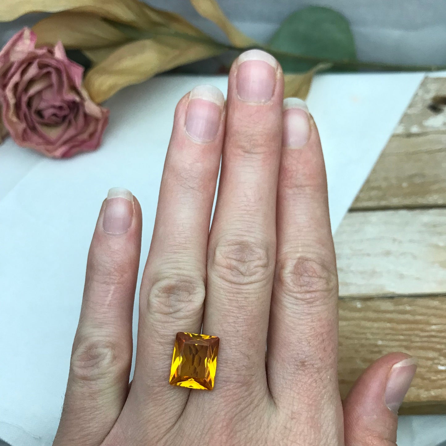 12x10mm Orange Lab Sapphire Rectangle Cut 7.17 Carat Gem Loose Gemstone, Faceted Recycled Lab Created Yellowish Orange Synthetic Corundum