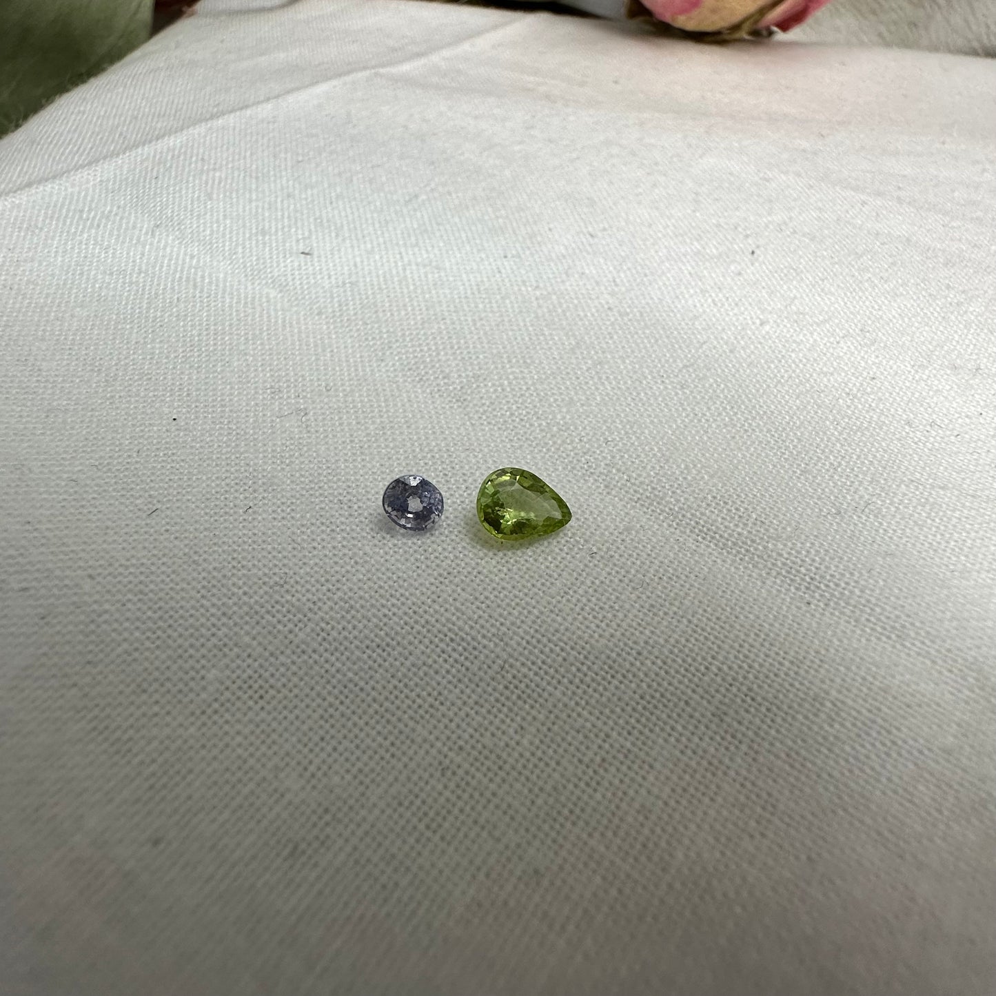 Natural Blue Light Sapphire and Green Tourmaline Parcel, 6x4.5mm Pear cut Tourmaline and 3.8x3.4mm Sapphire
