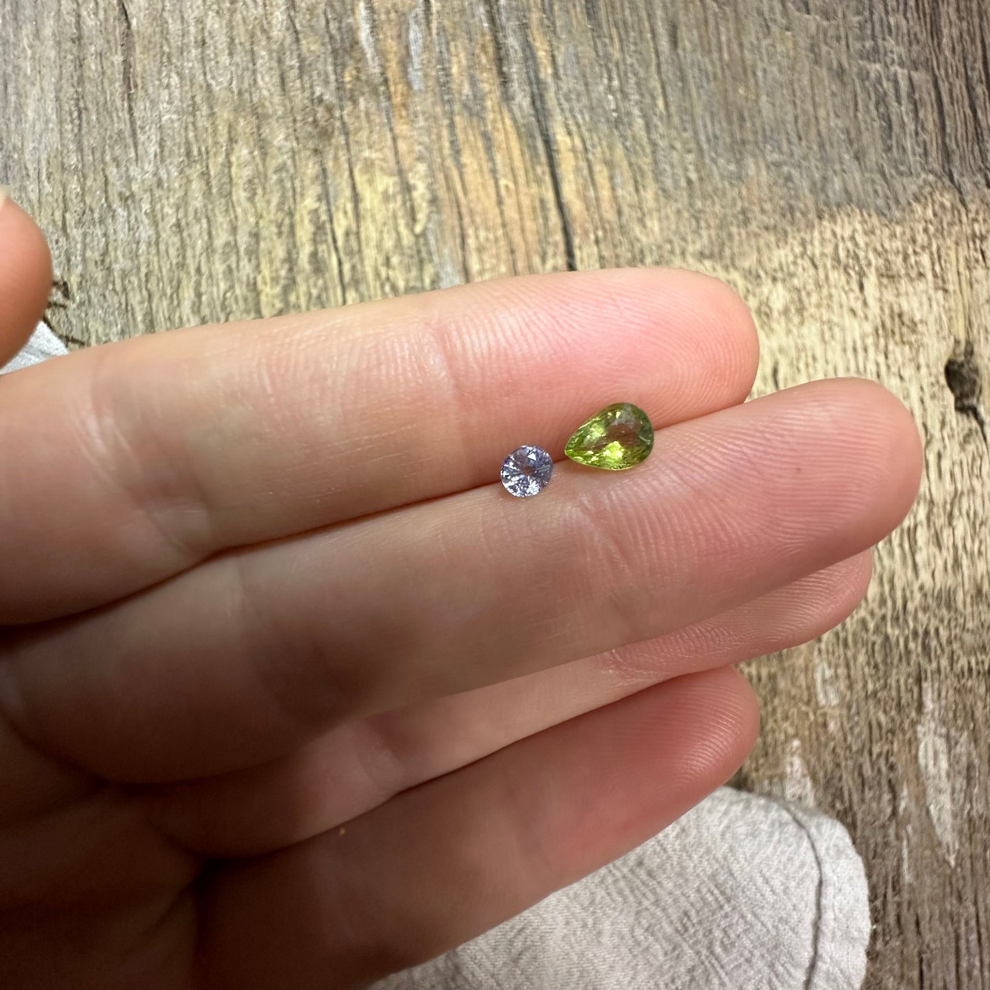 Natural Blue Light Sapphire and Green Tourmaline Parcel, 6x4.5mm Pear cut Tourmaline and 3.8x3.4mm Sapphire