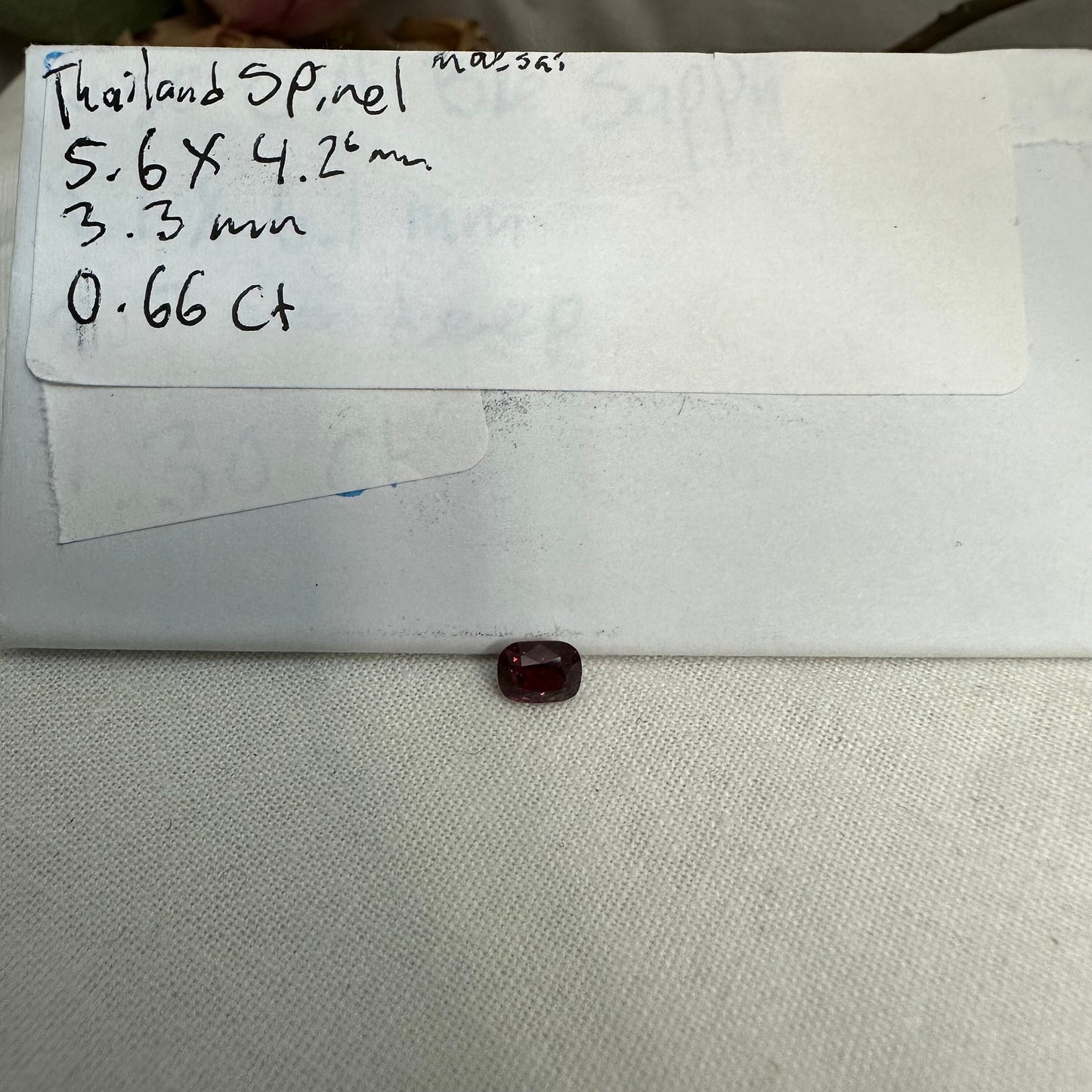 0.66 Ct  Natural Red Spinel, Faceted 5.6x4.2mm Cushion cut