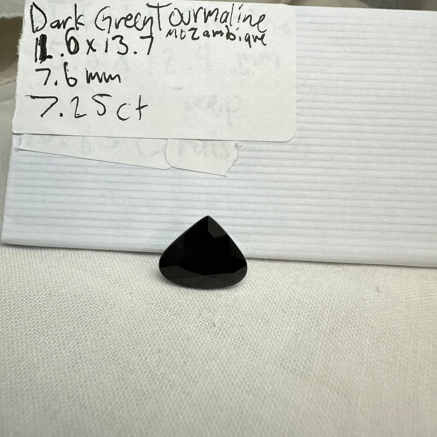 Large Natural Dark Green Tourmaline 13.7x11.6mm 7.25 carat, Fat Pear Cut Faceted