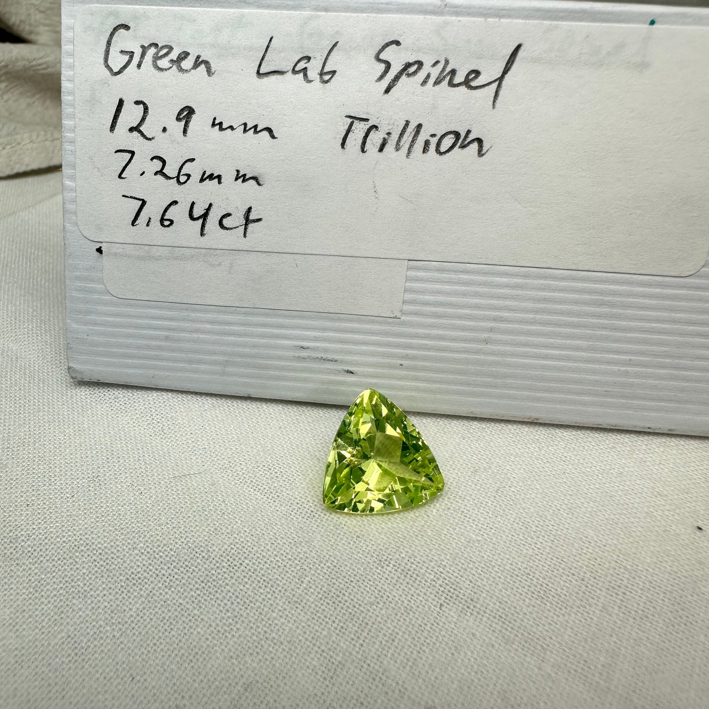 7.6 Carat Green Lab Spinel 13mm Trillion