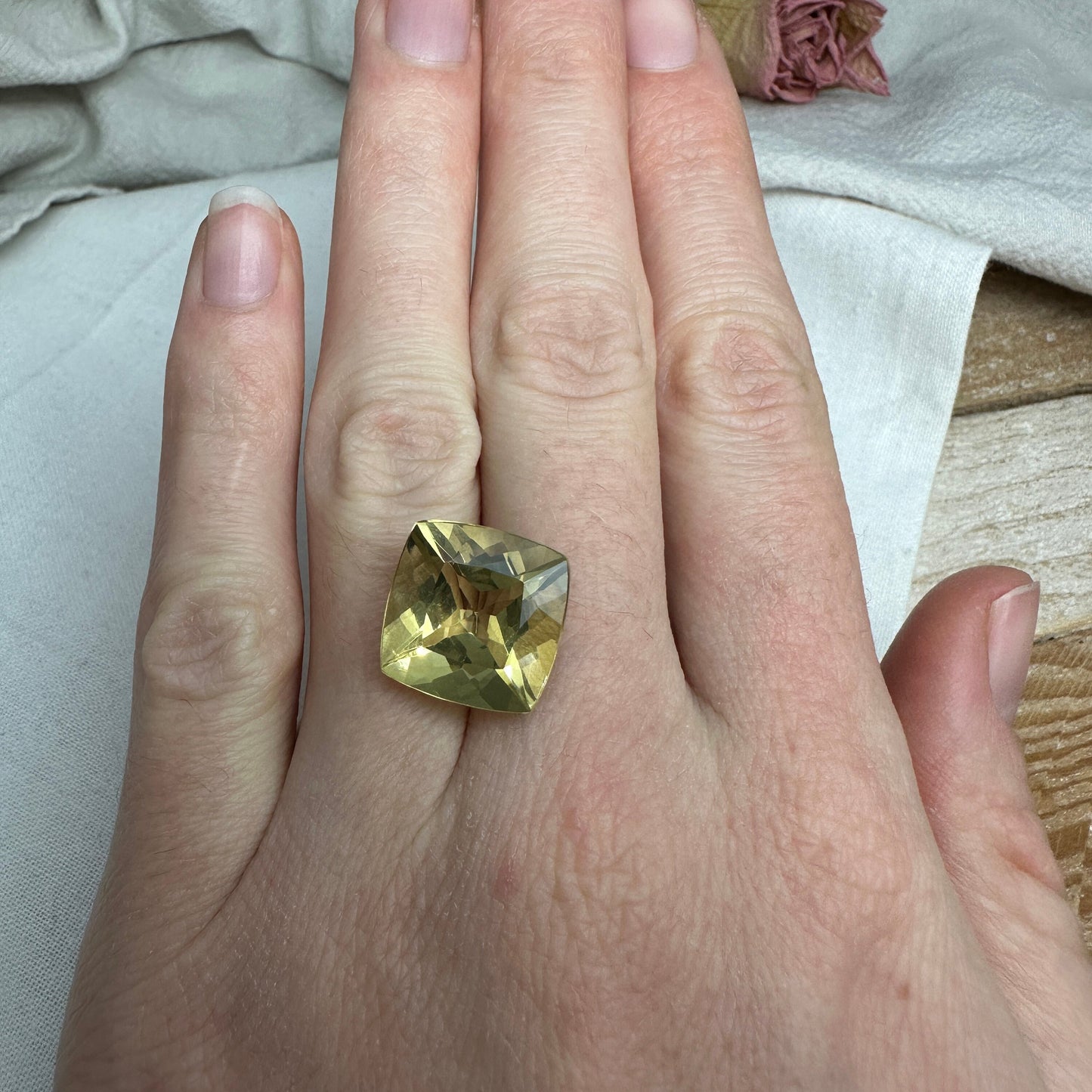 14mm Yellow Citrine Cushion Cut, 10.39 Ct Faceted Loose Yellow Quartz