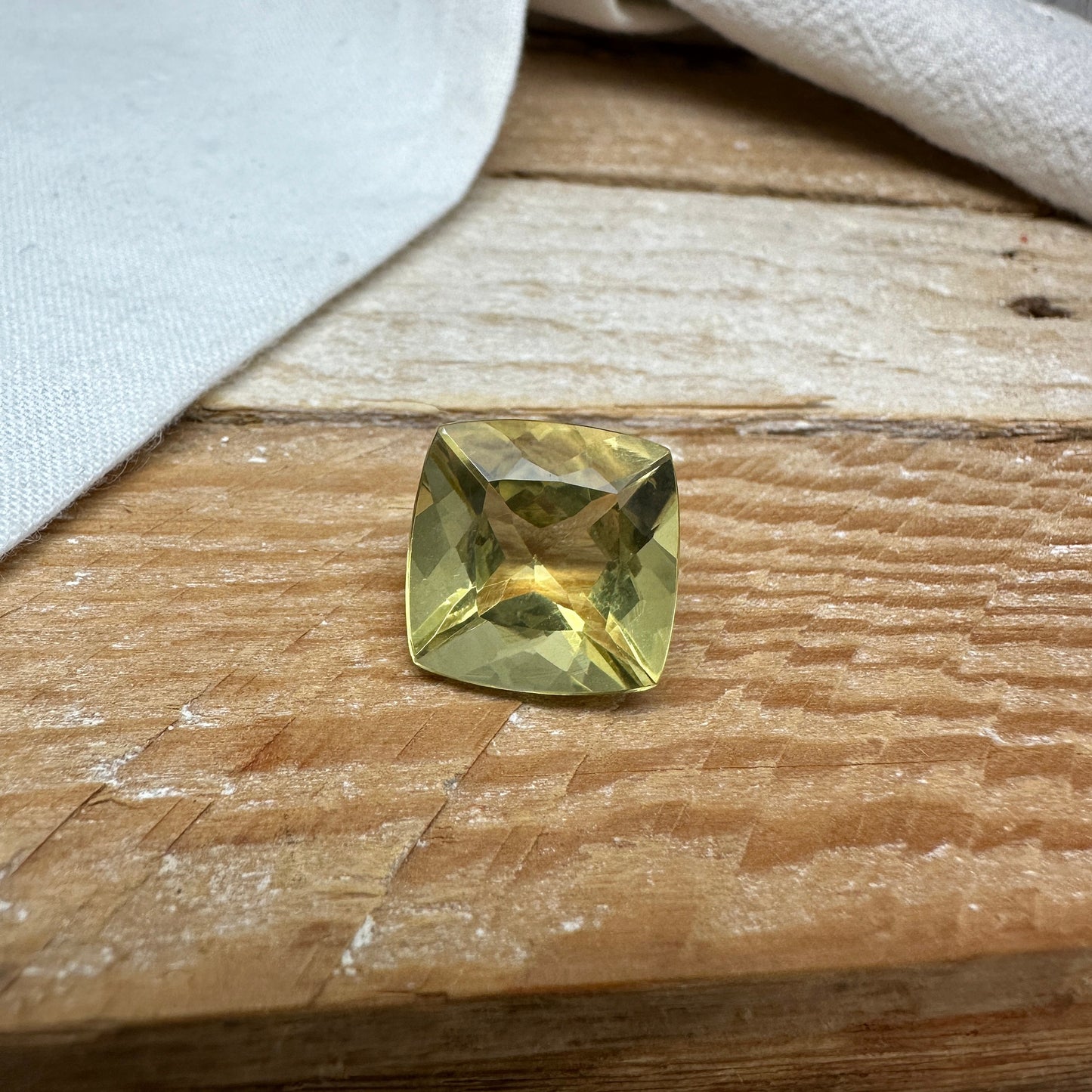 14mm Yellow Citrine Cushion Cut, 10.39 Ct Faceted Loose Yellow Quartz