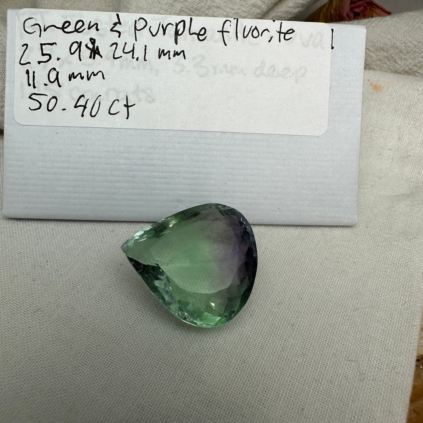 Purple & Green Fluorite 26x24mm Cut 50 Carat, Faceted Loose Bi-Color Fuorite