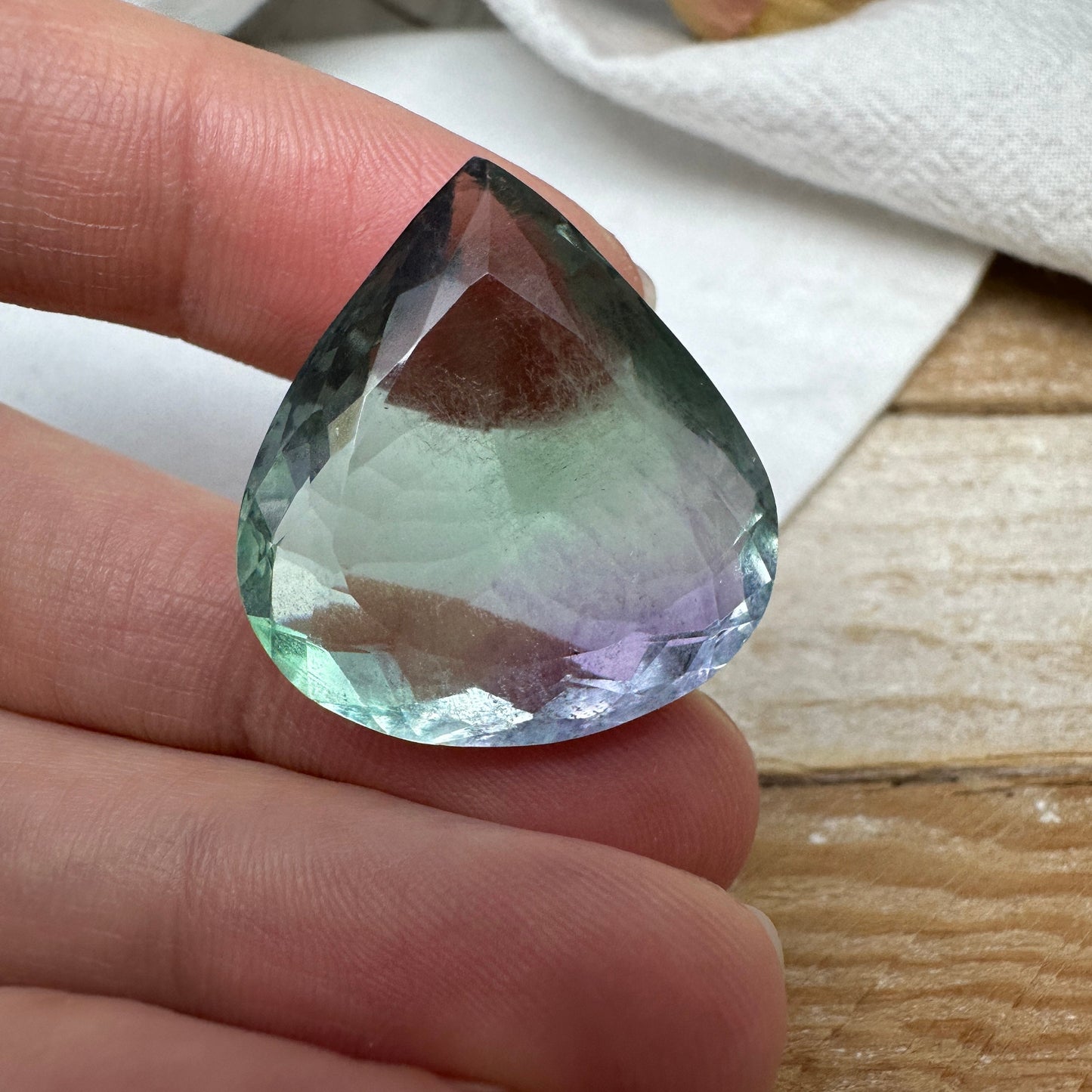 Purple & Green Fluorite 26x24mm Cut 50 Carat, Faceted Loose Bi-Color Fuorite