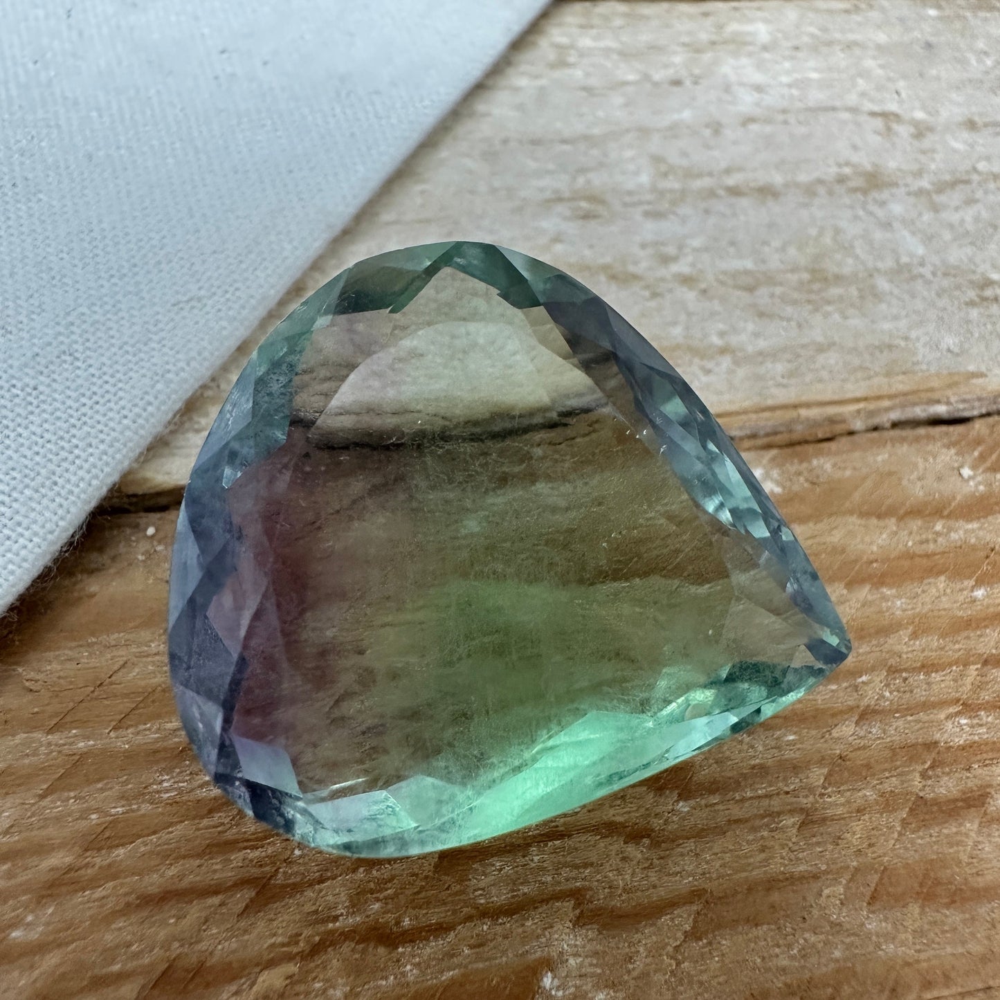Purple & Green Fluorite 26x24mm Cut 50 Carat, Faceted Loose Bi-Color Fuorite