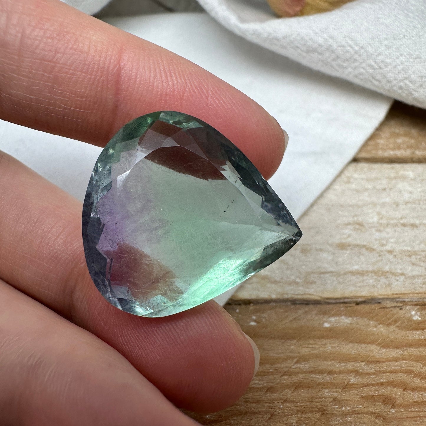 Purple & Green Fluorite 26x24mm Cut 50 Carat, Faceted Loose Bi-Color Fuorite